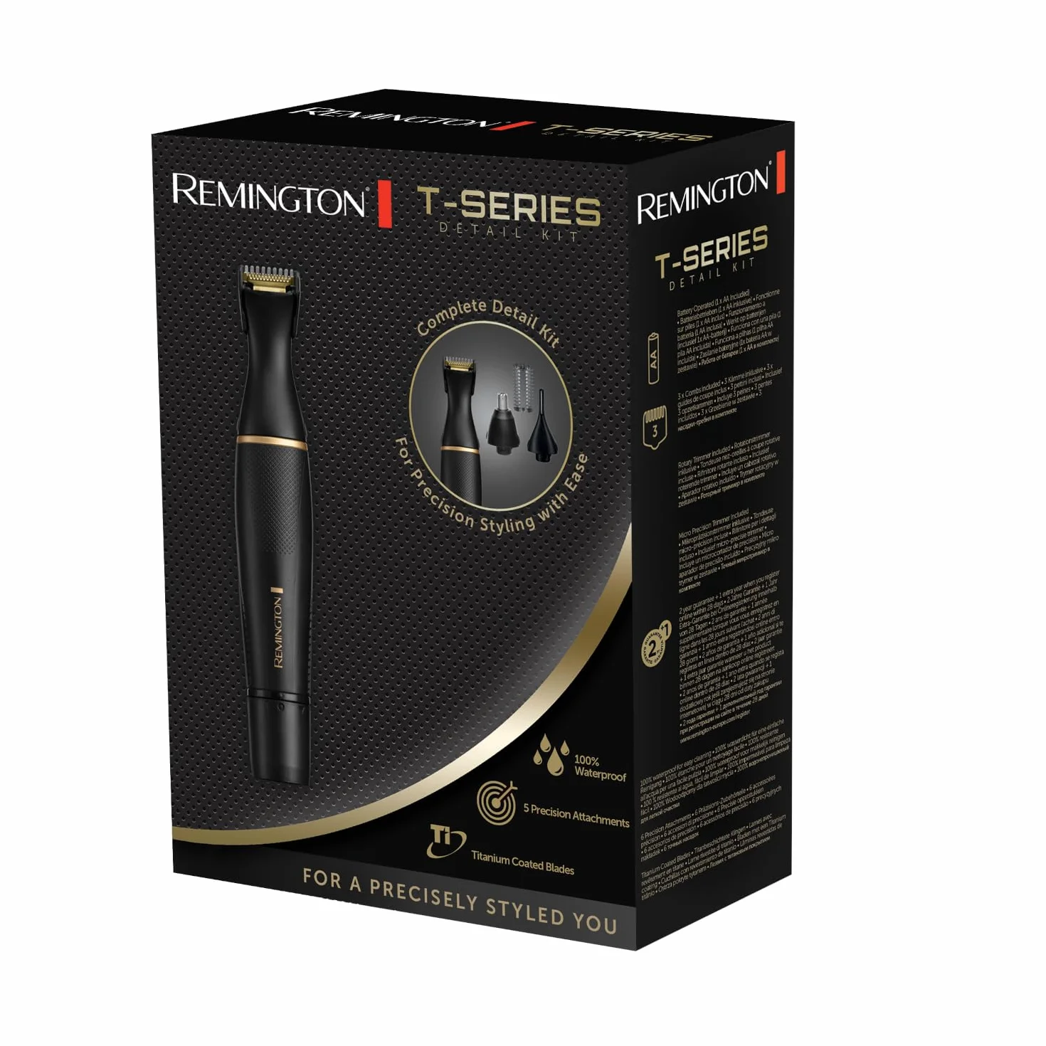 Remington trymer do brody, samoostrzące się ostrza ze stali nierdzewnej, precyzyjne ostrza, regulowany grzebień 0.5-15mm, 6 grzebieni 1.5-15mm, na sucho i mokro, wodoodporny, czarny, T-Series NE7000
