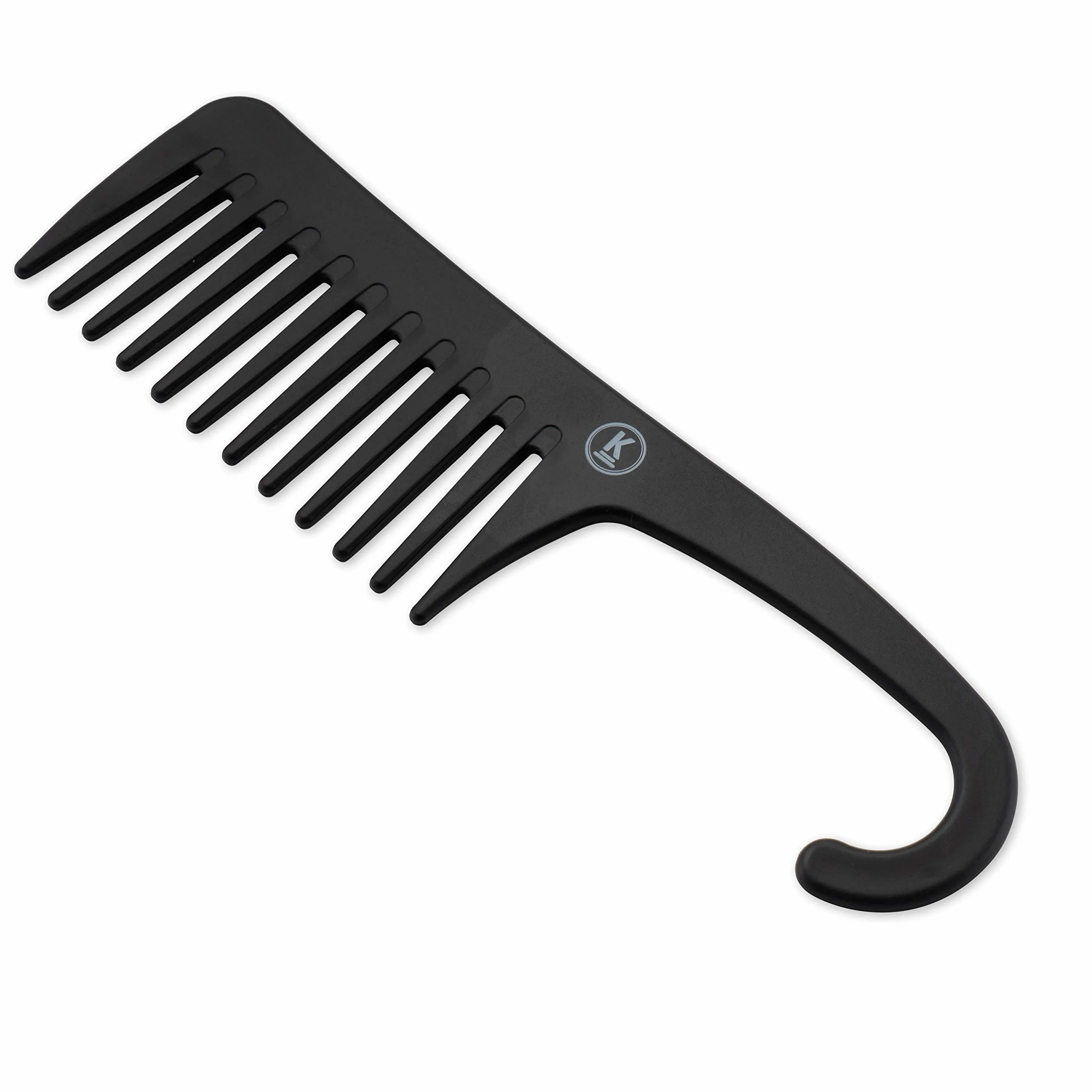 K-Pro Grzebień z szerokimi zębami do loków – grzebień do stylizacji z uchwytem haczykowym do zawieszenia, antystatyczny i ergonomiczny, idealny do mokrych, kręconych, grubych lub gładkich włosów