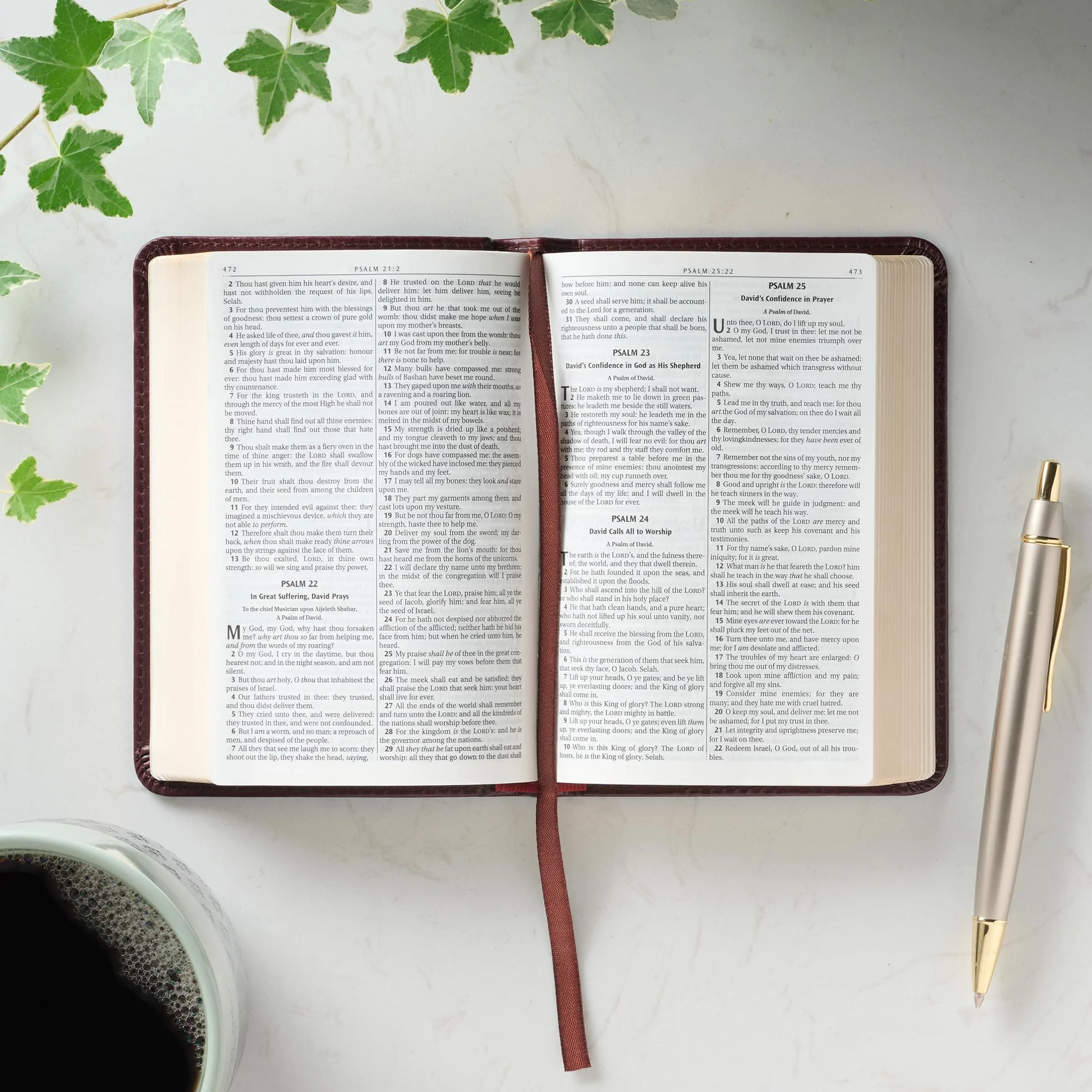KJV Holy Bible, Mini Pocket Size, Faux Leather Red Letter Edition - Ribbon Marker, King James Version, Burgundy