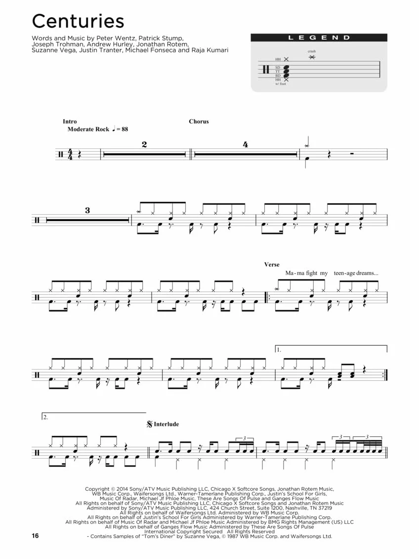 Drum chart hits: 30 Transcriptions of Popular Songs