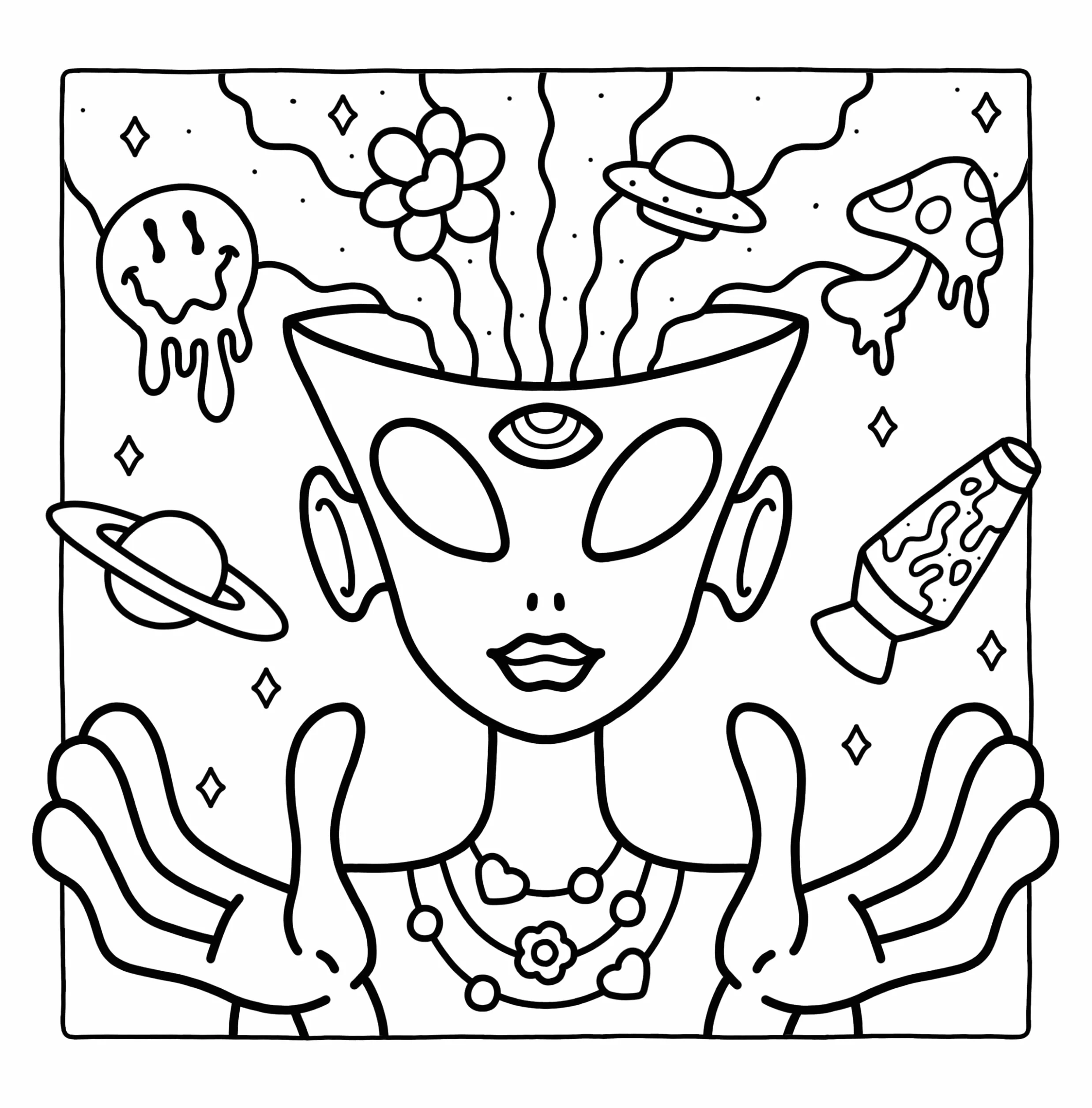 Trippy & Groovy: Psychedelic Coloring Book for Adults Featuring Mushrooms, Aliens, Magic Worlds and Illusions for Relaxation