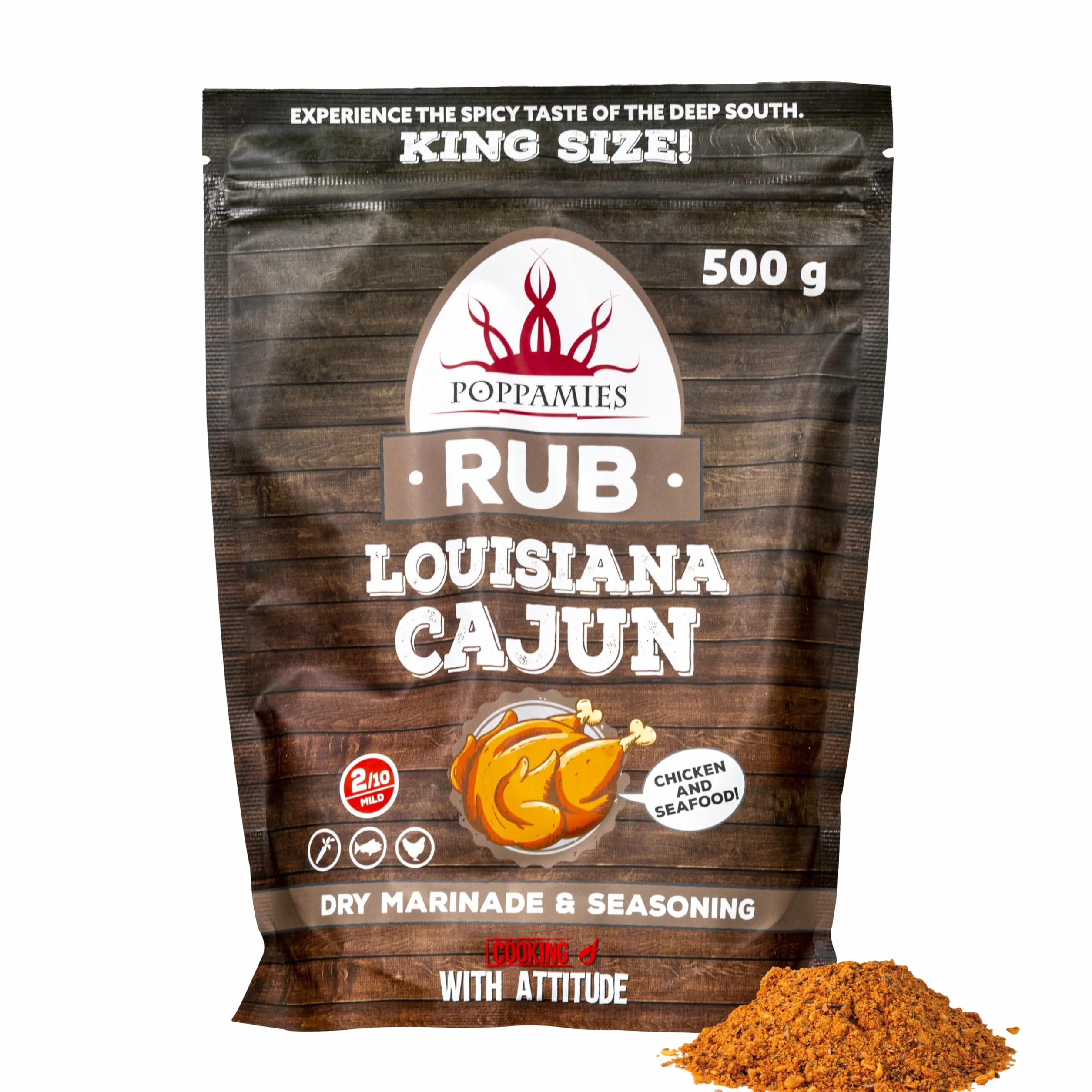 Poppamies Louisiana Cajun BBQ Rub - 100% naturalna przyprawa do grilla - Sucha marynata i przyprawy do kurczaka i owoców morza - duże opakowanie 500g
