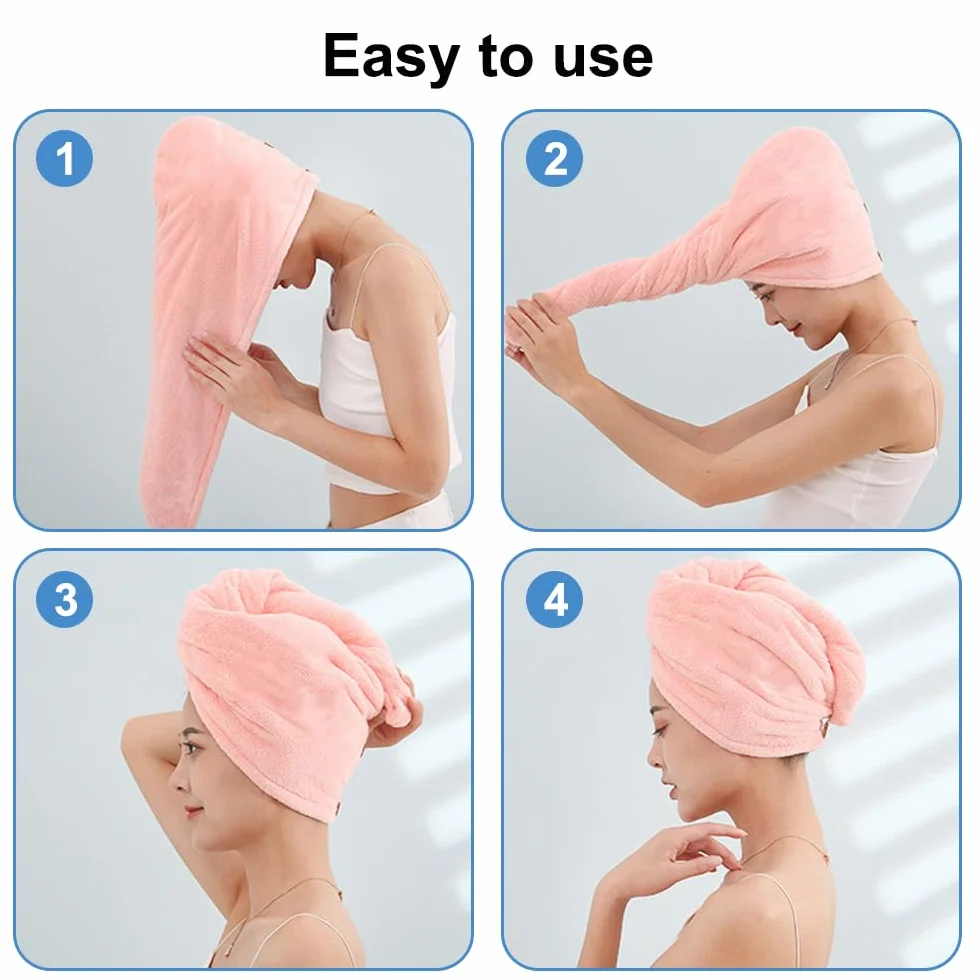 4 turban do włosów dla kobiet, 65 x 25 cm, zestaw turbanów do włosów, ręcznik z mikrofibry, zestaw turbanów do włosów, ręcznik z mikrofibry, do gospodarstwa domowego, salonów fryzjerskich, studia