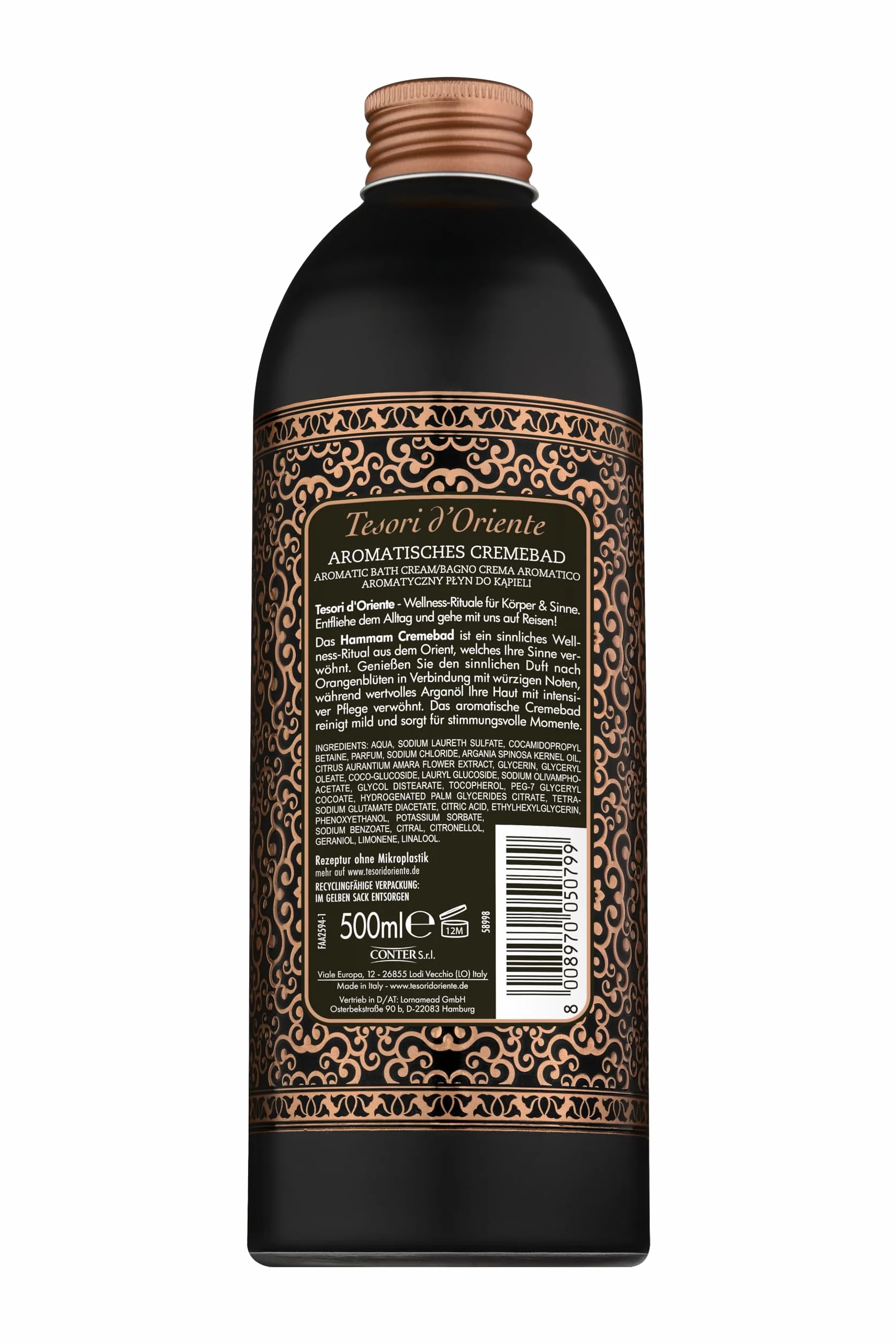 Tesori d'Oriente Kremowa kąpiel Hammam 500 ml z olejkiem arganowym i kwiatem pomarańczy