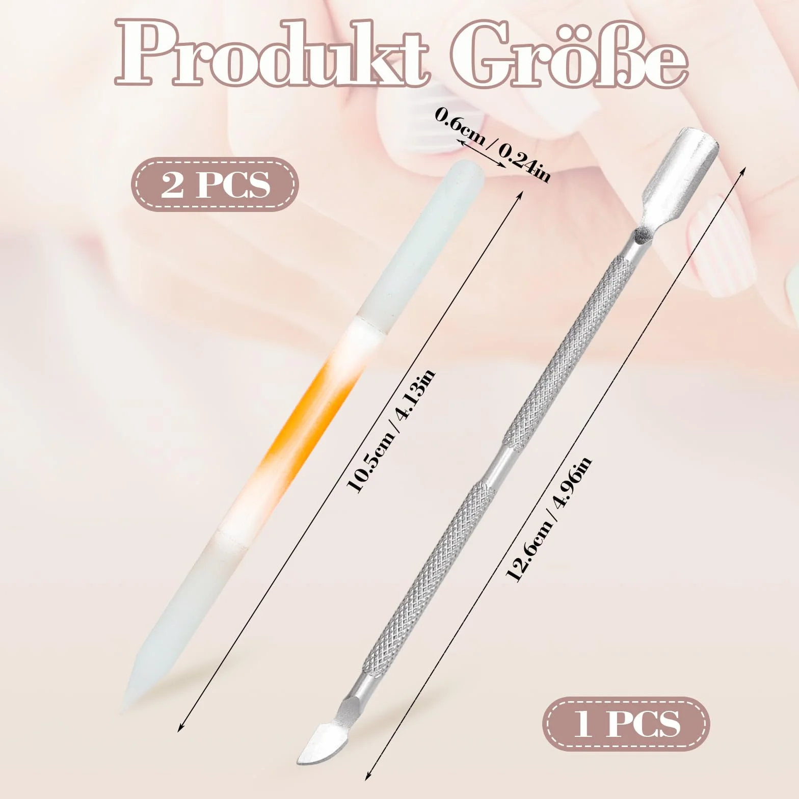 TNSLAND 2 sztuki łopatek do skórek ze szkła, patyczki do manicure z dwoma końcówkami, narzędzia do manicure premium ze szkła, pilnik do zrogowaciałego naskórka i suchej skóry, przyrząd do formowania