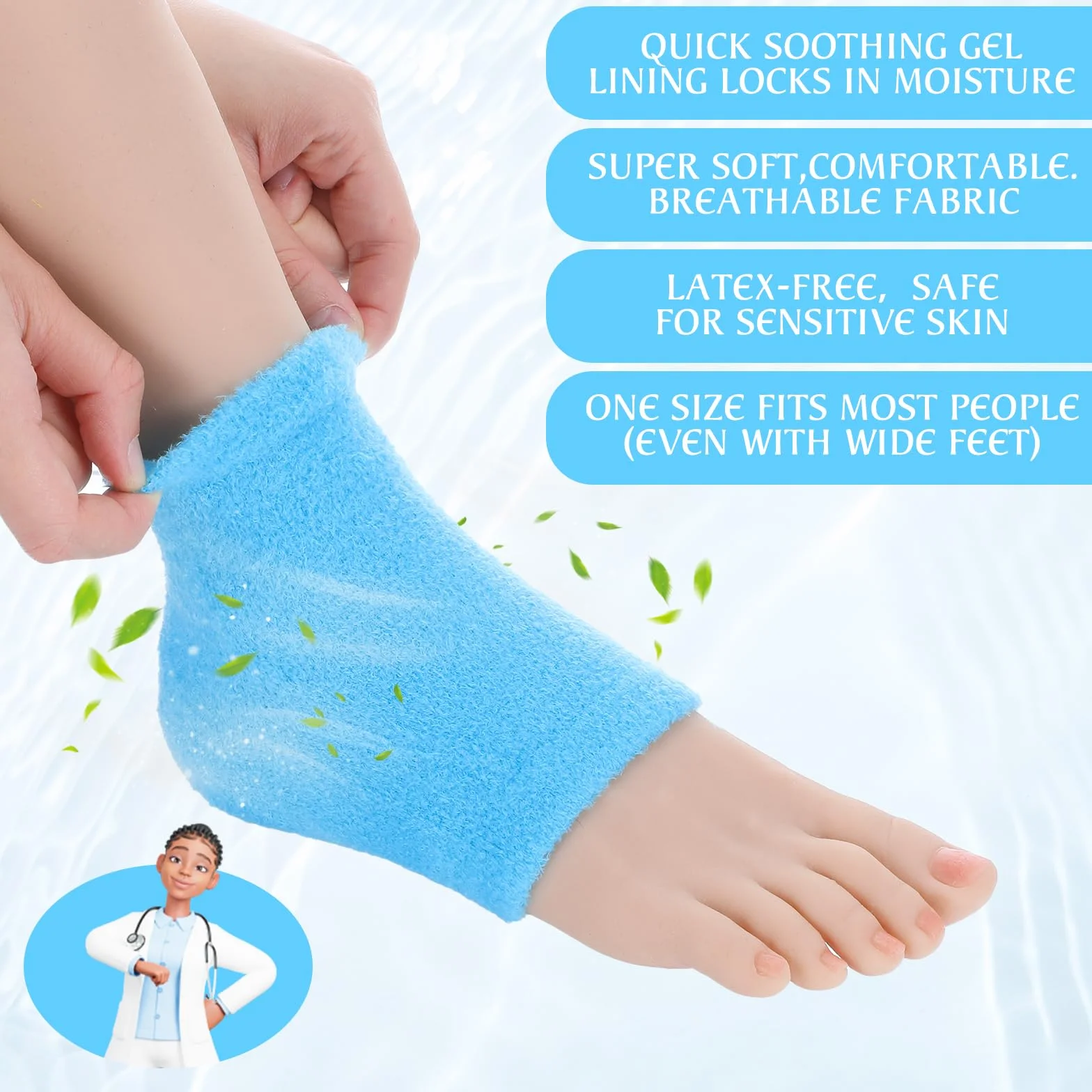 YUXIANLB 2 pary nawilżających skarpet do spa z odkrytymi palcami puszyste skarpety z podszewką żelową na suche popękane pięty, na noc, nawilżenie, uzdrawianie, sen, relaks, pedicure, pielęgnacja