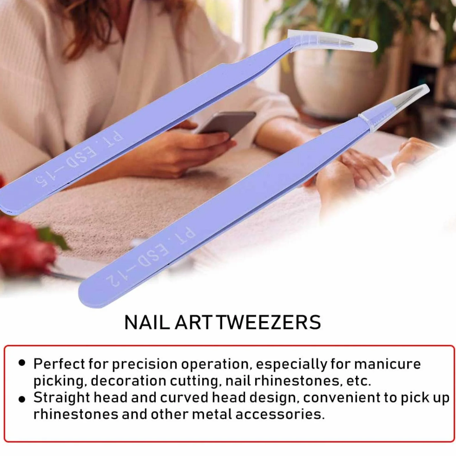 Pęseta do zdobienia paznokci ze stali nierdzewnej zestaw do manicure Nail Art Tools fioletowy