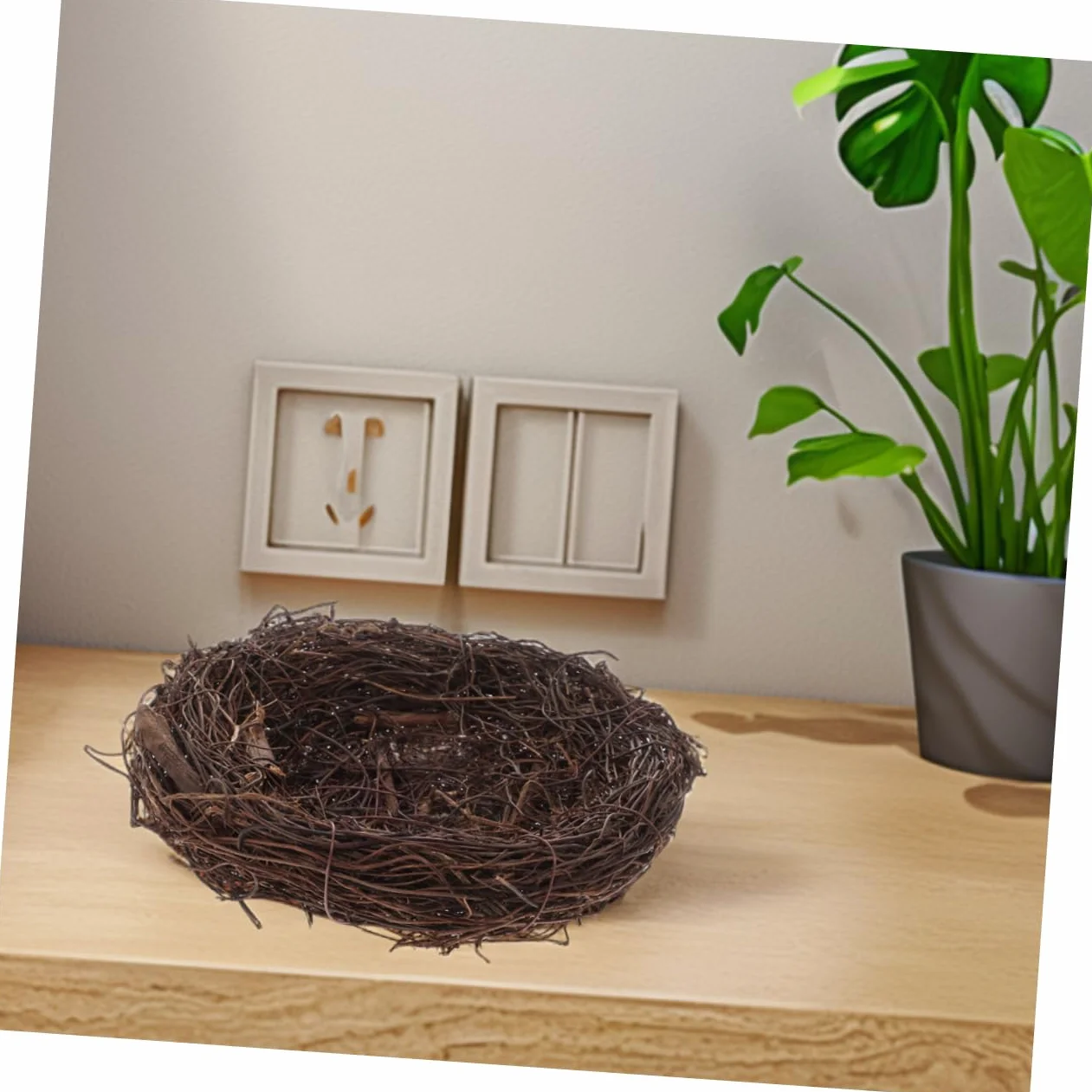 Happyyami Rattan Birds Nest Decor Handmade Natural Fake Bird Nest for Home Garden Party And Easter Decoration Unique Artisan Quality