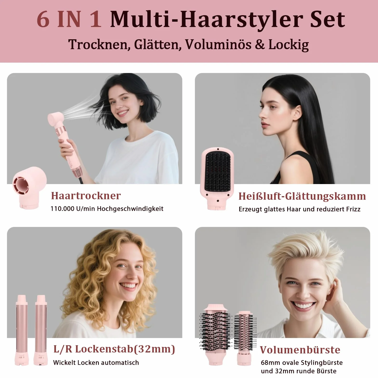 Sonew 6 w 1 FlexStyle Air Styling & Drying System, mocna suszarka i Multi-Styler z automatyczną lokówką (lewa i prawa), szczotka owalna, szczotka wygładzająca