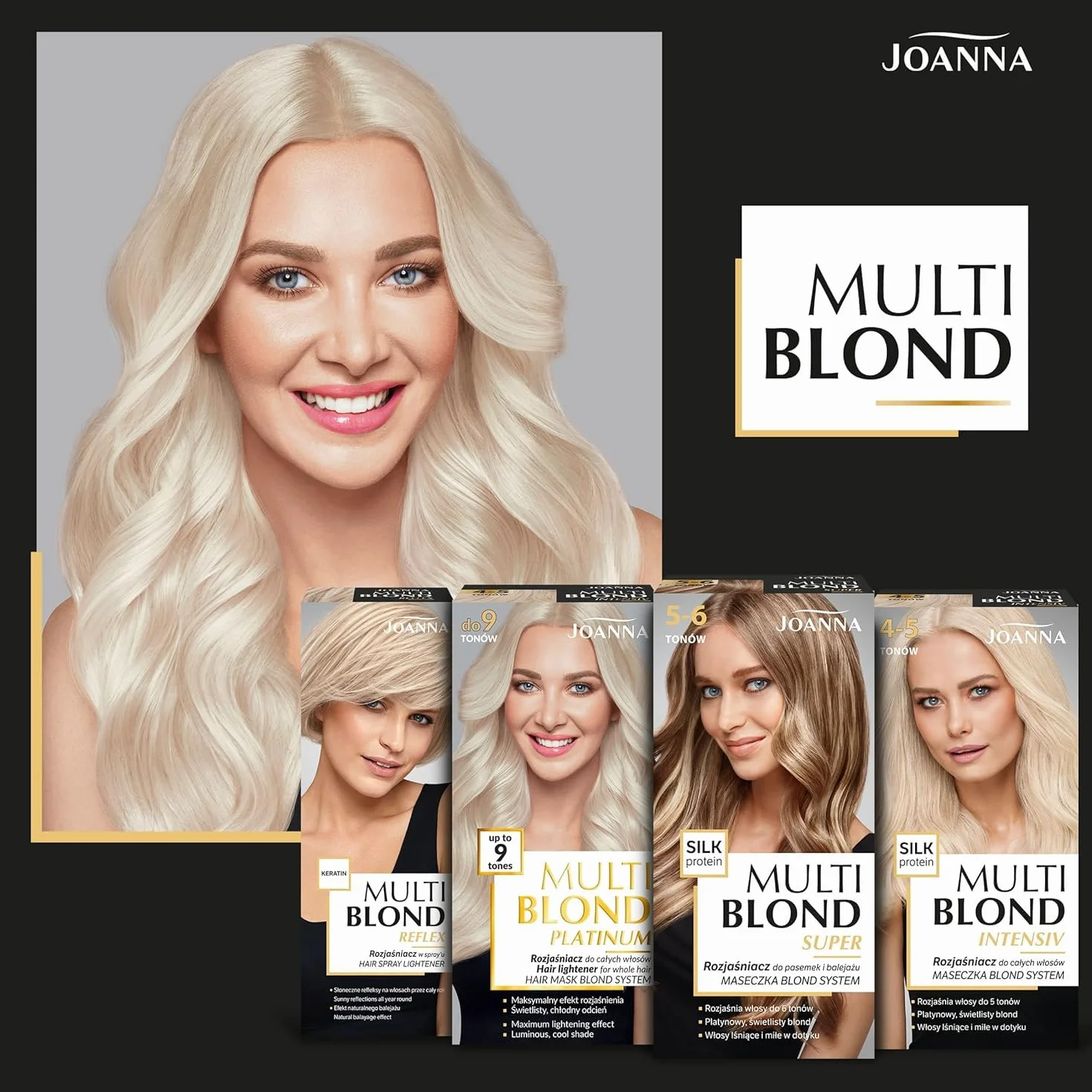 Joanna Multi Blond Platinum rozjaśniacz do wszystkich włosów – rozjaśnia włosy o 9 tonów – chłodniejszy odcień – chroni włosy podczas zabiegu