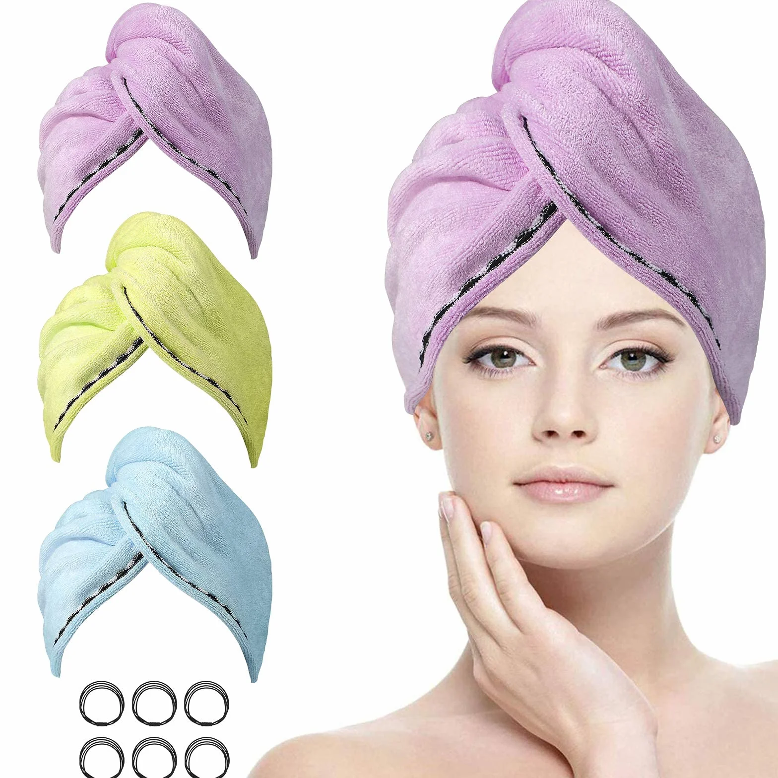 ACWOO Ręcznik Turban do Włosów z Mikrofibry 3 sztuki Szybkoschnący Różowy Szary Fioletowy