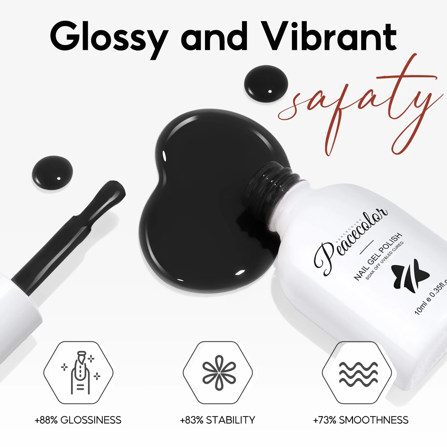 PEACECOLOR Czarny lakier do paznokci UV 10 ml Trwały lakier żelowy UV Soak Off Żel kolorowy do domu