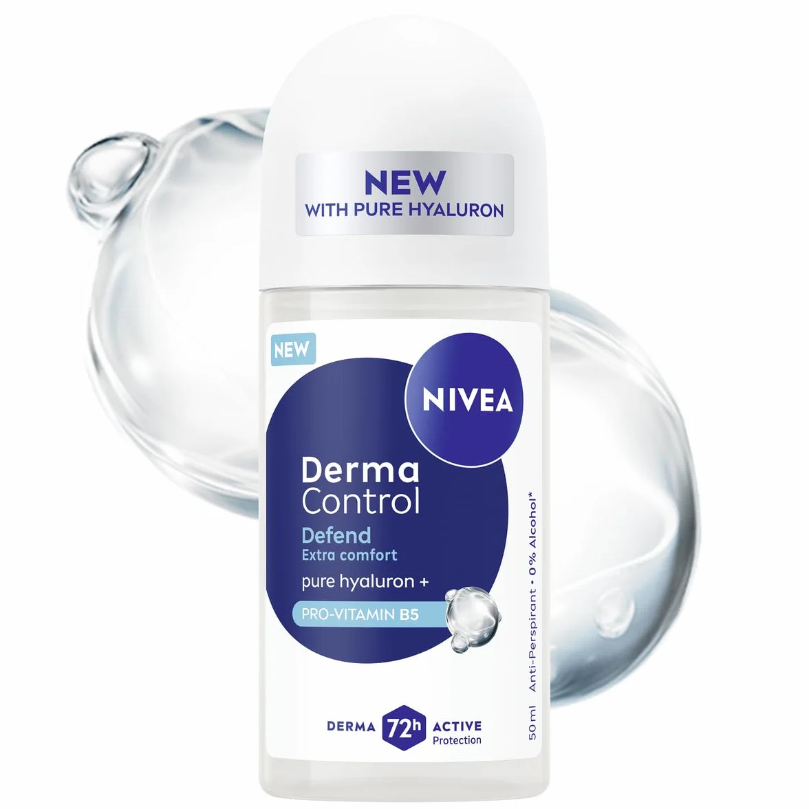 NIVEA Derma Control Defend Antyperspirant dla kobiet roll on - 72h ochrony z kwasem hialuronowym i prowitaminą B5, 50 ml
