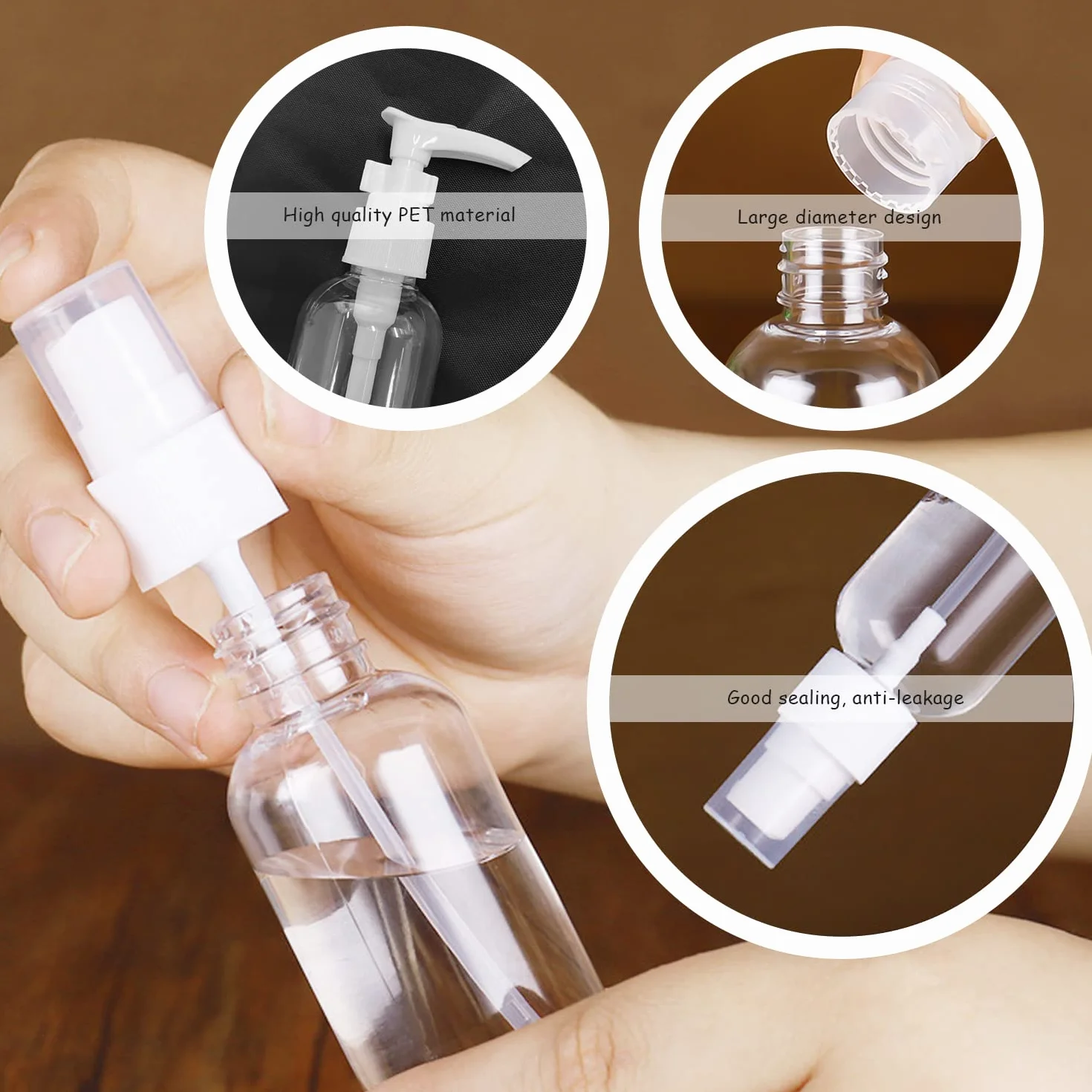Zestaw przezroczystych butelek podróżnych 100 ml z rozpylaczem do płynów