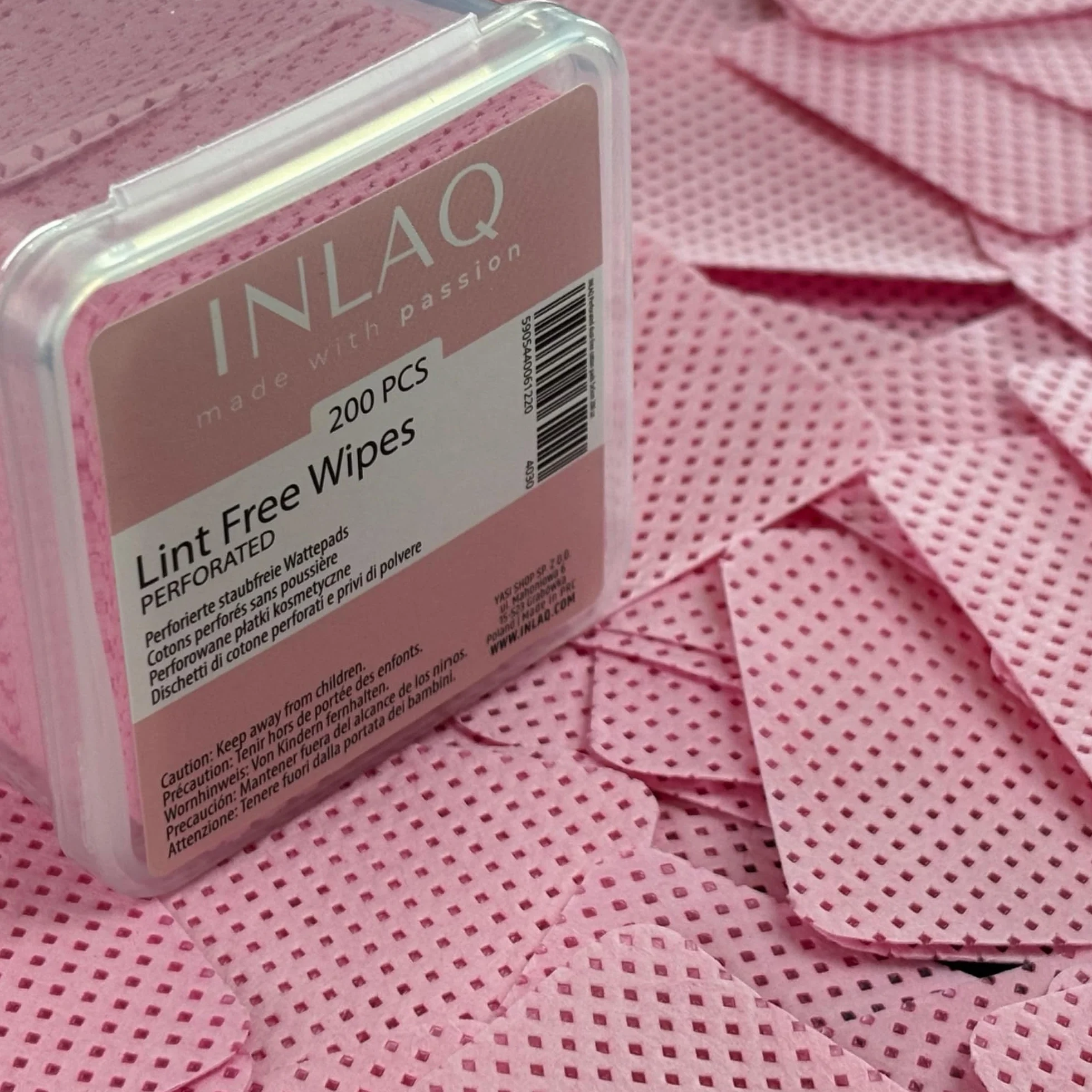 INLAQ® Profesjonalne perforowane waciki bezpyłowe do paznokci - Delikatne czyszczenie i precyzja - Idealne do usuwania lakieru i przygotowywania paznokci - 100% bawełna 5x5 cm, 200 szt.