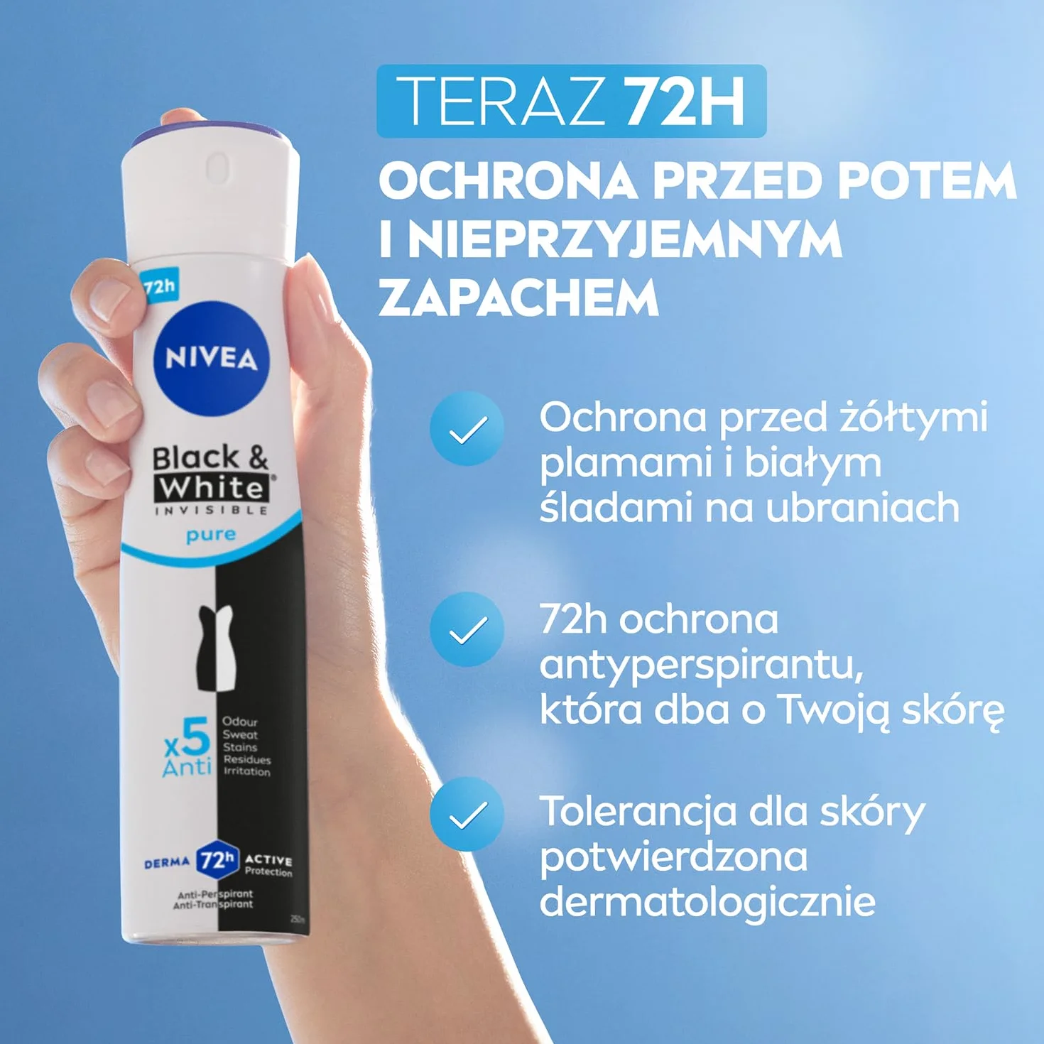 NIVEA Black & White Invisible Pure Antyperspirant w sprayu 250 ml