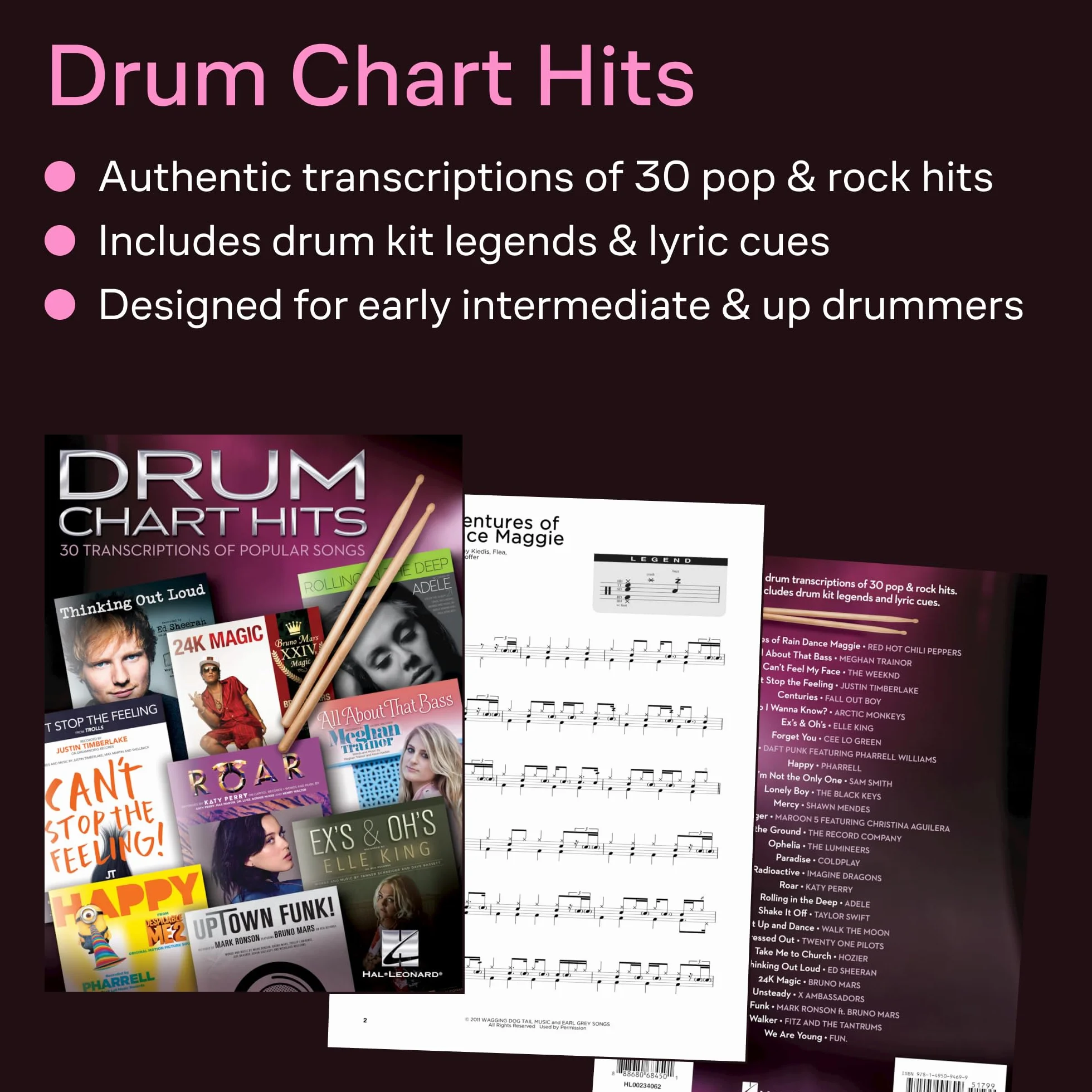 Drum chart hits: 30 Transcriptions of Popular Songs