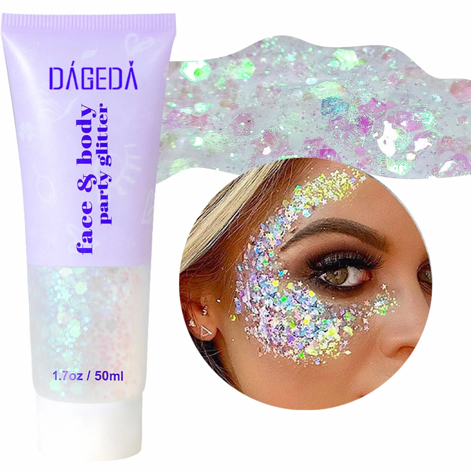 Prreal Body Glitter Gel 50ml Chunky Glitter Liquid Eyeshadow Mermaid Sequins Makeup White