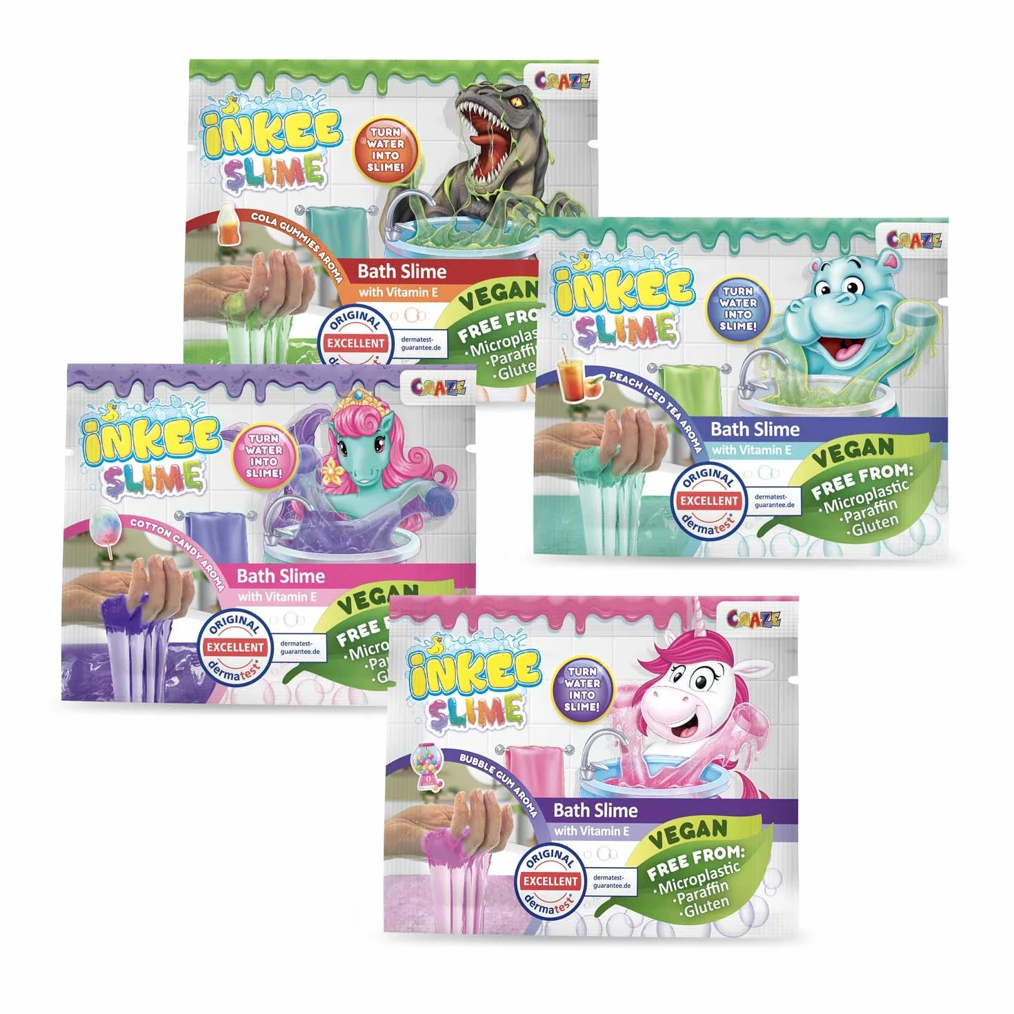 INKEE Bath Slime Mini Zestaw 4 Sztuk Szlam Kąpielowy dla Dzieci z Witaminą E i Aromatem