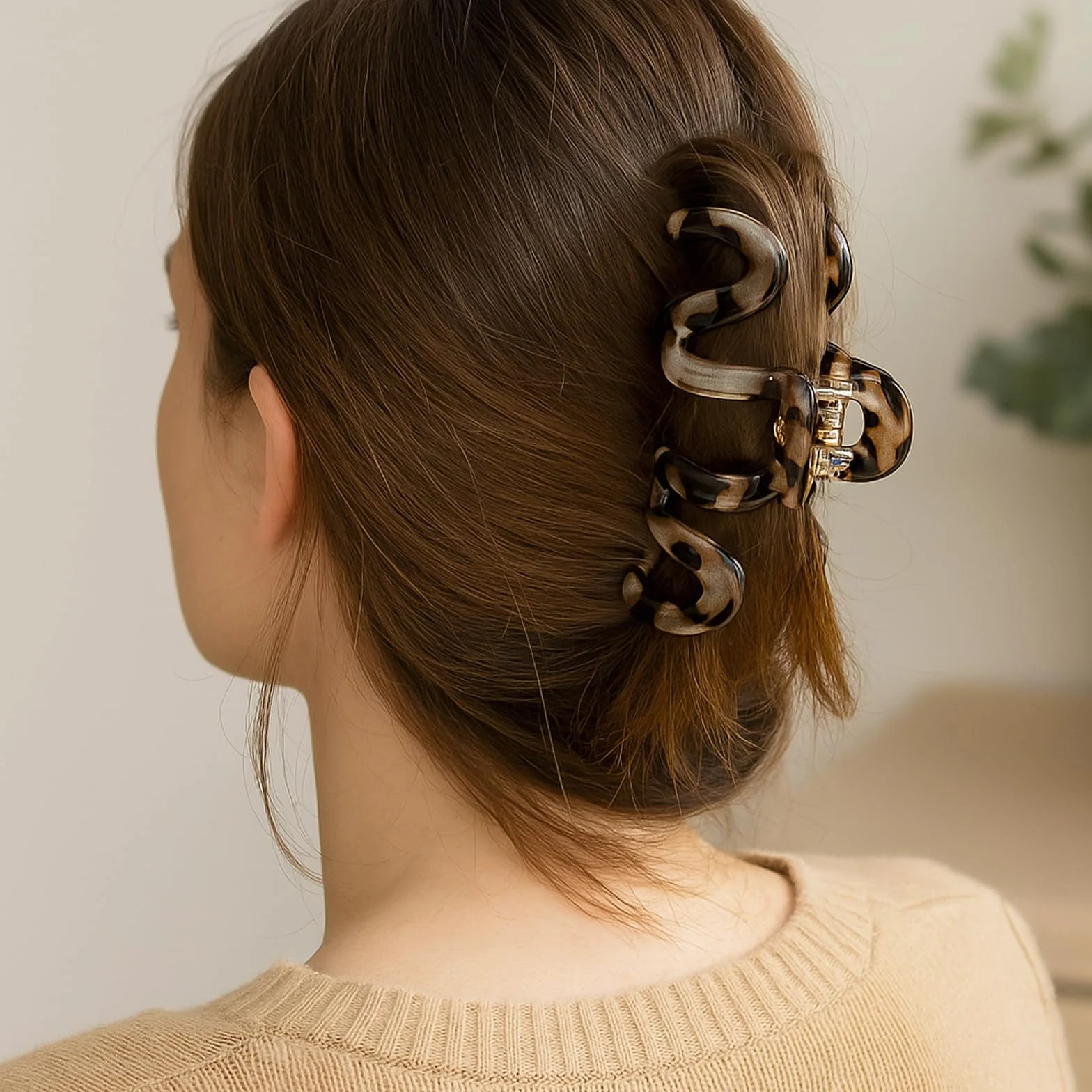 Duże spinki do włosów claw clip 2 sztuki elegancki kolor kakaowy
