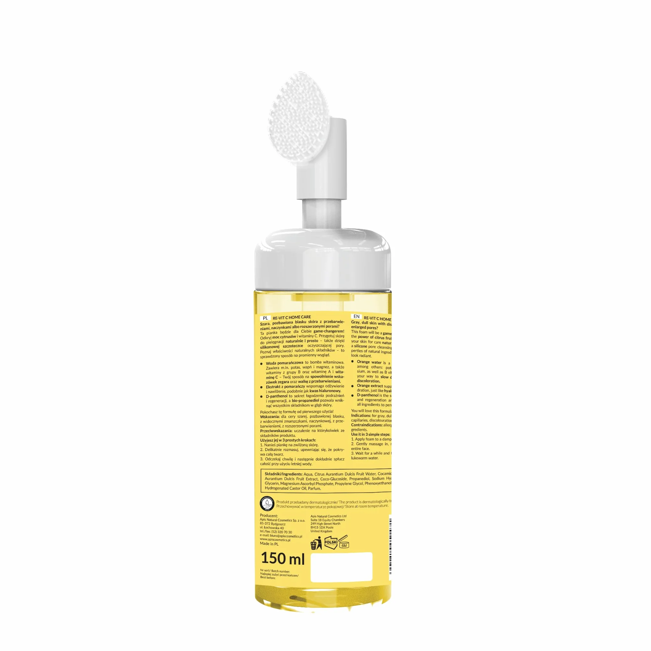 Apis Natural Cosmetics Re-Vit C Home Care Pianka do mycia twarzy rozświetlająca z witaminą C 150 ml