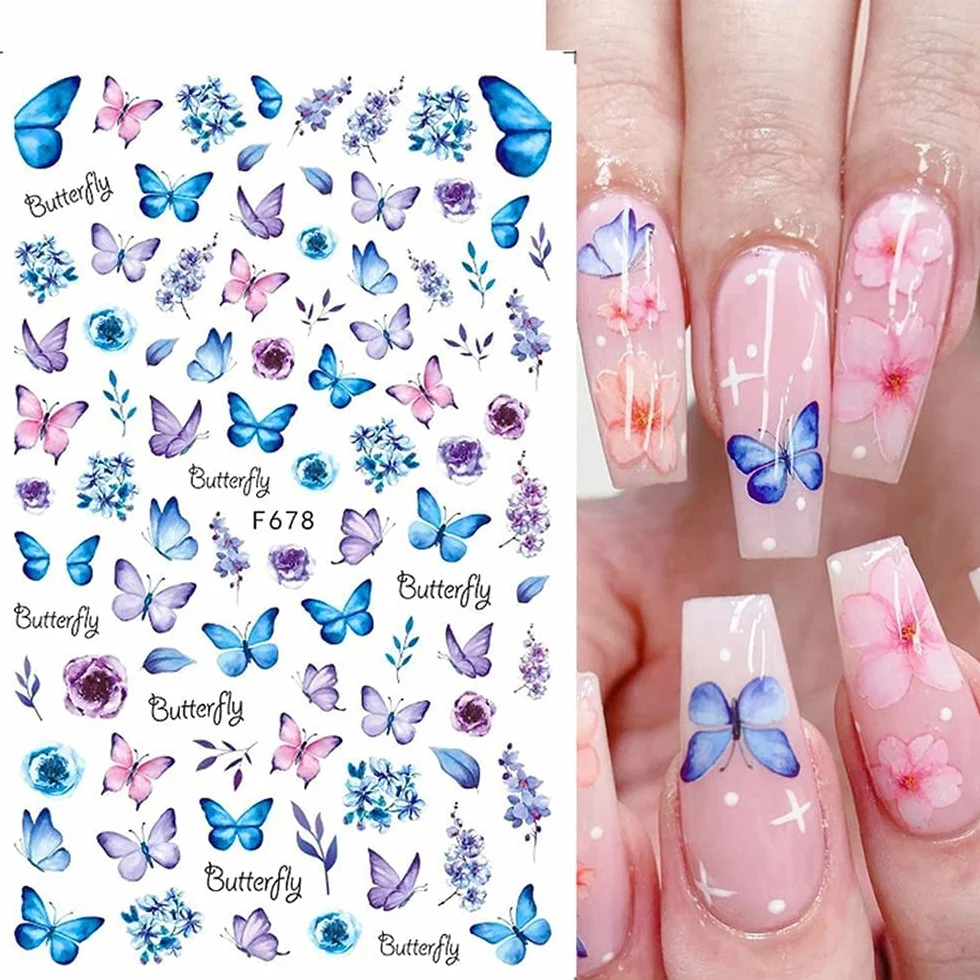 JMEOWIO Motyl Naklejki na Paznokcie 8 Arkuszy Nail Art Sticker Samoprzylepne Naklejek na Paznokcie Dekoracji Paznokci