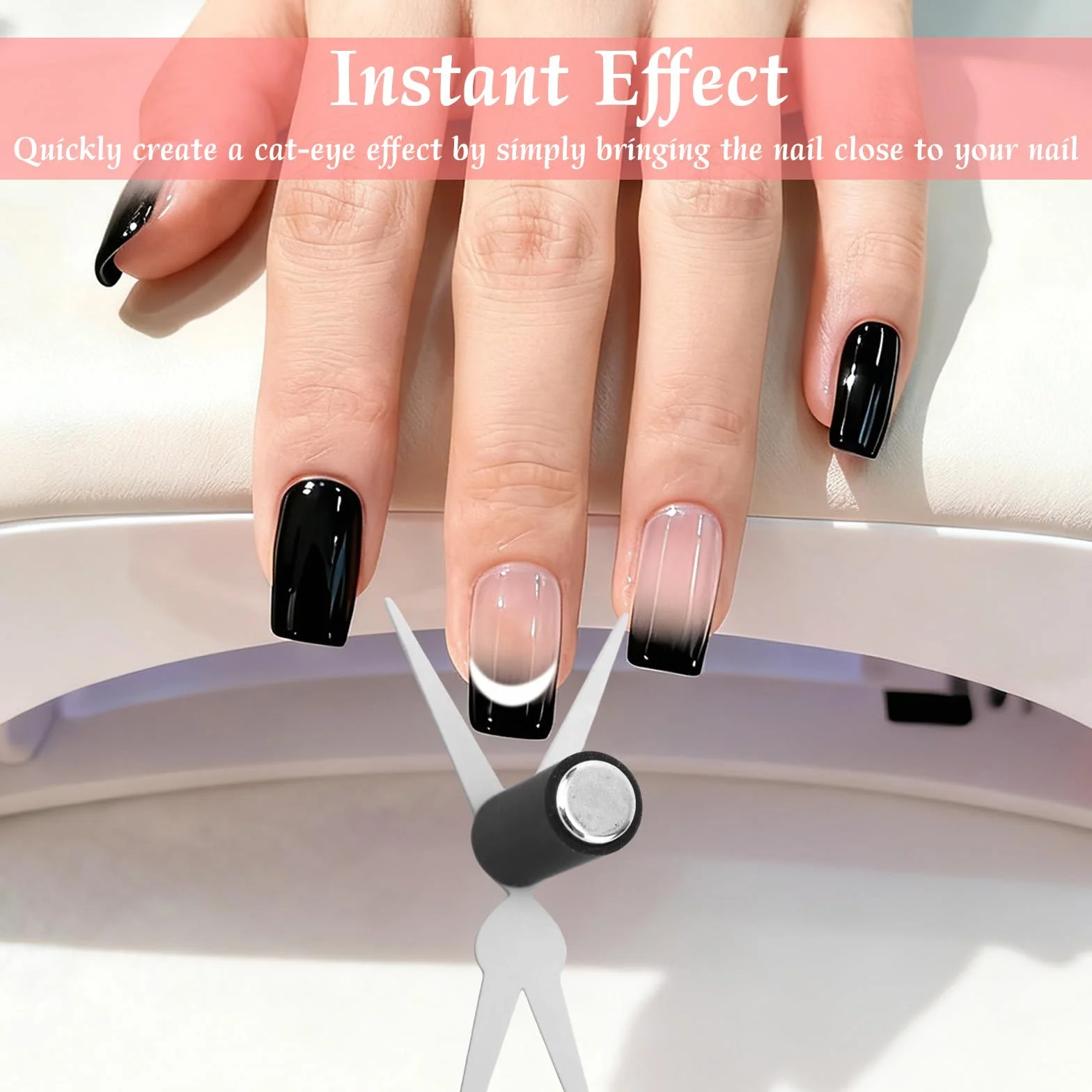 Zestaw Magnesów Kocie Oko, 2-w-1 Nożycowe Blaszki i Cylindryczne Magnesy Paznokci do French Tip Żelu Kocie Oko Przybory Zdobienia Paznokci do Domu Studia Salonu Manicure DIY