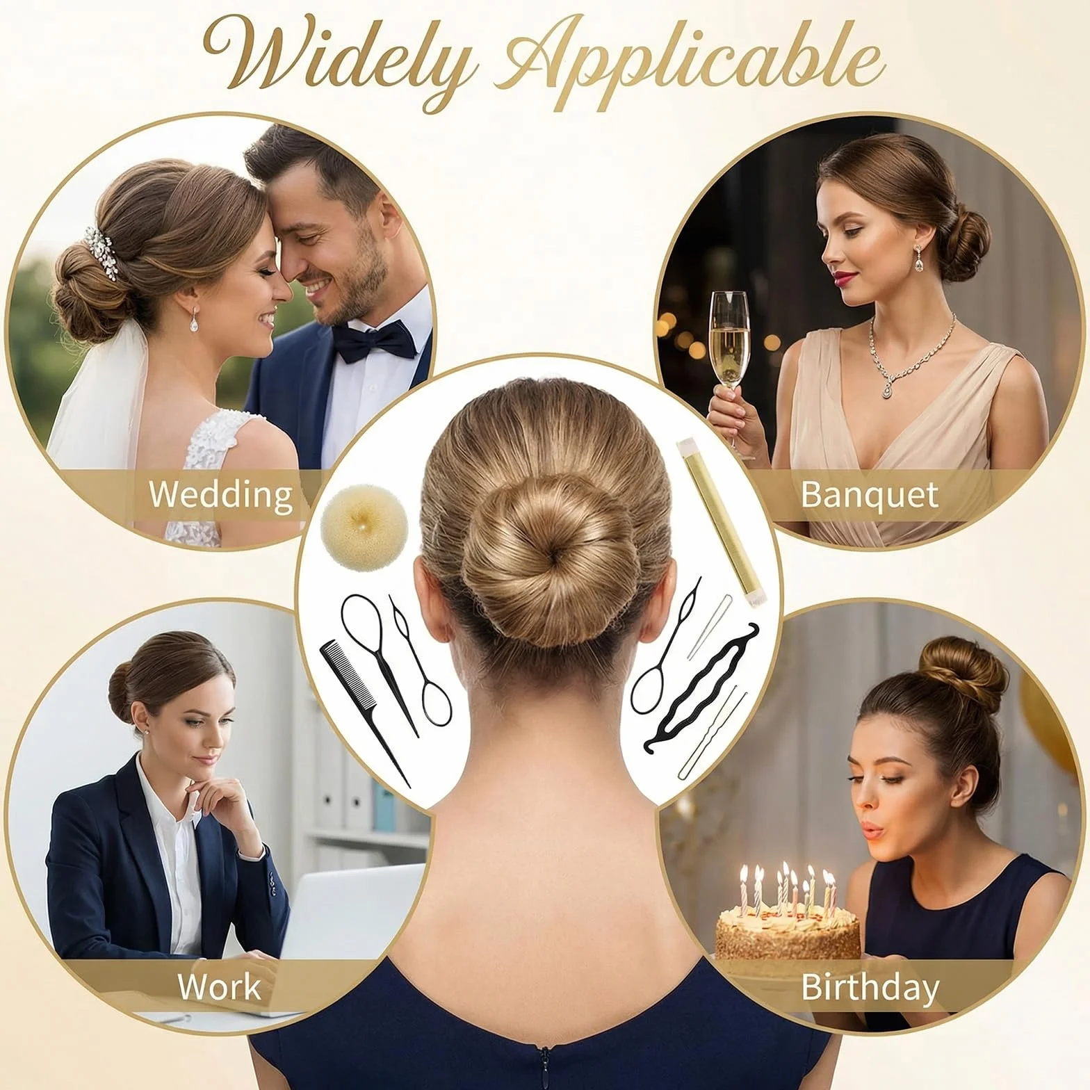 21-częściowy zestaw do robienia koków do włosów, poduszka do stylizacji koka i narzędzie do stylizacji dla kobiet, zestaw "zrób to sam", do baletu i chignon, ozdoba do włosów dla dziewcząt i