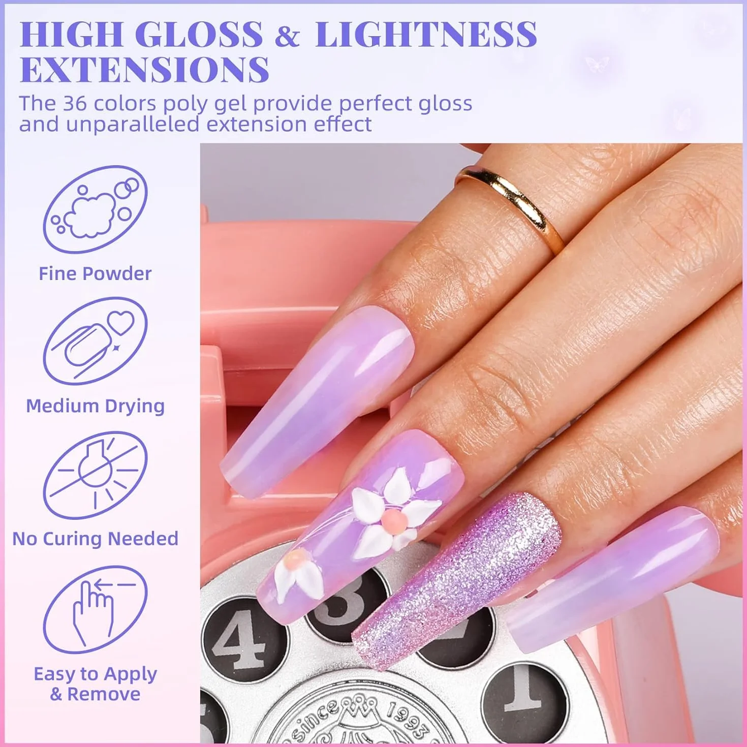 Morovan Poly Gel Starter Set 15 ml Przedłużacz paznokci żel z brokatem