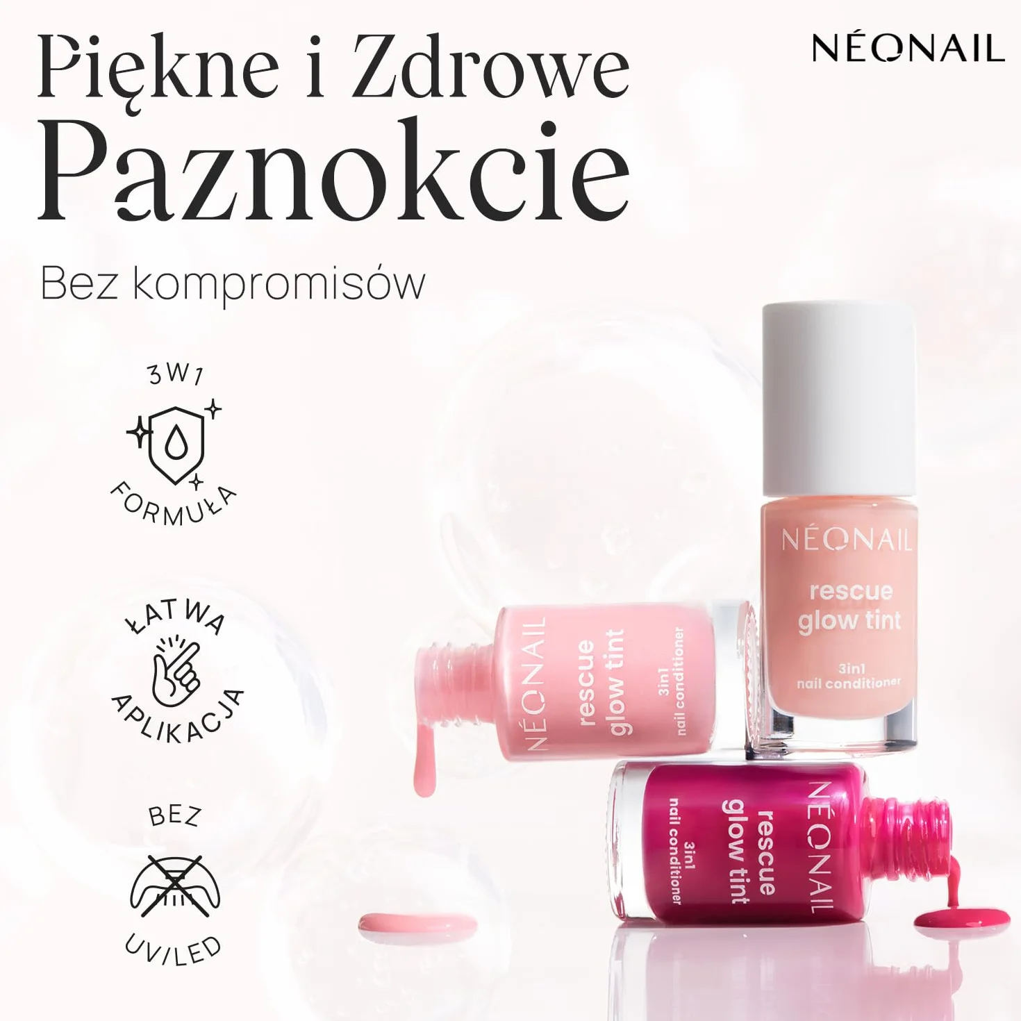 NÉONAIL Regenerująca odżywka do paznokci 3w1 - Rescue Glow Tint 3in1 Nail Conditioner - Pielęgnacja i Kolor - Glitter Violet - 7,2 ml