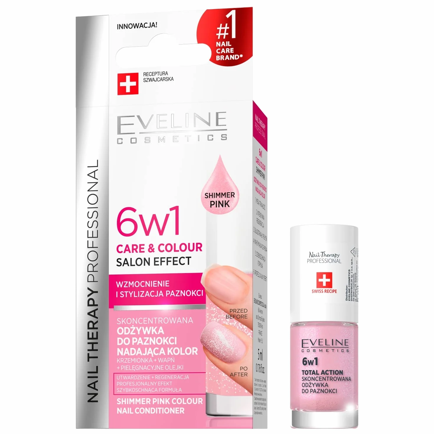 Eveline Cosmetics Nail Therapy Professional Skoncentrowana odżywka do paznokci 6w1 5 ml Shimmer Pink