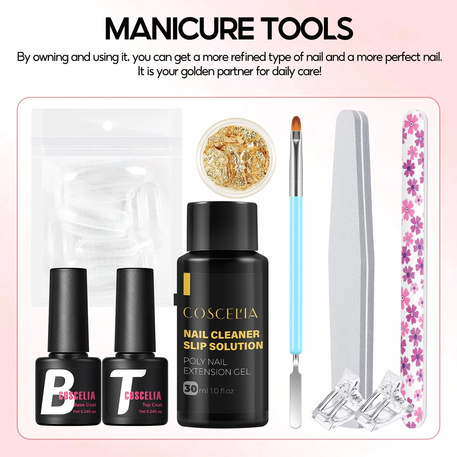 COSCELIA Poly Nail Gel Extension Kit 6 Colours 16ml Builder Kit Żel do paznokci z bazą i top coatem
