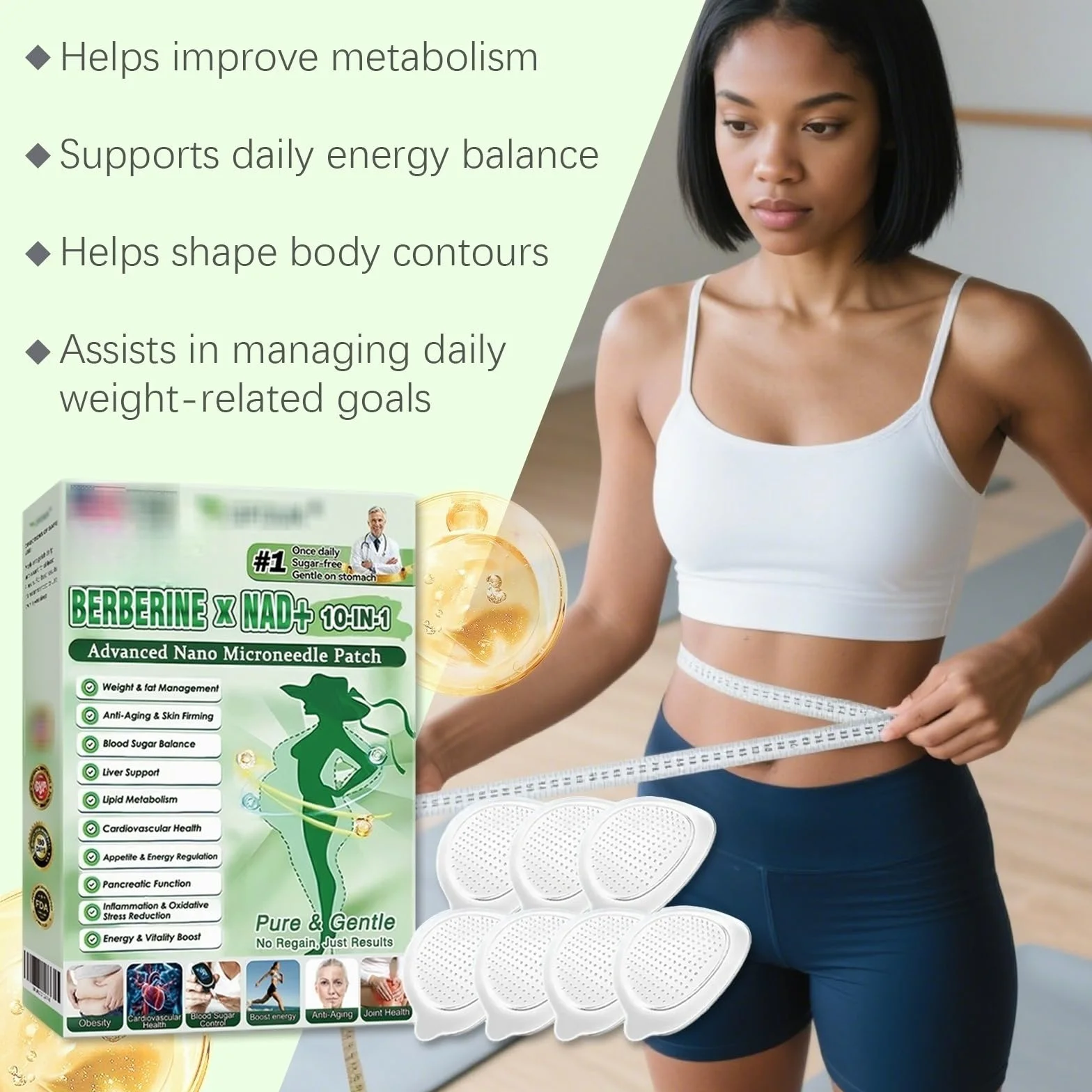 Pudełka Moringa X Berberine 10 w 1, naszywka odchudzająca Nano Microneedle, naturalne składniki, łatwa w aplikacji, niewidoczna pod ubraniem, idealna dla mężczyzn i kobiet