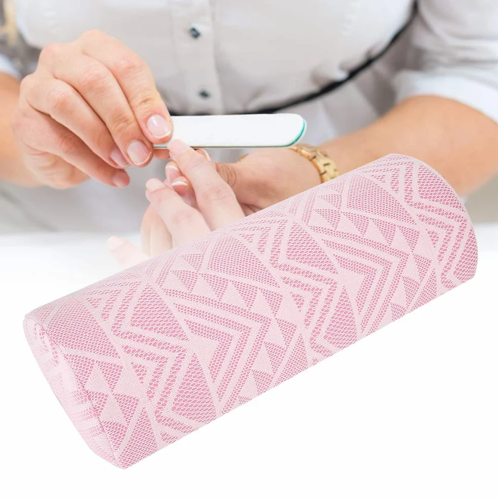 Poduszka do zdobienia paznokci Kussen, miękka półkole manicure, uchwyt na podłokietnik, różowy