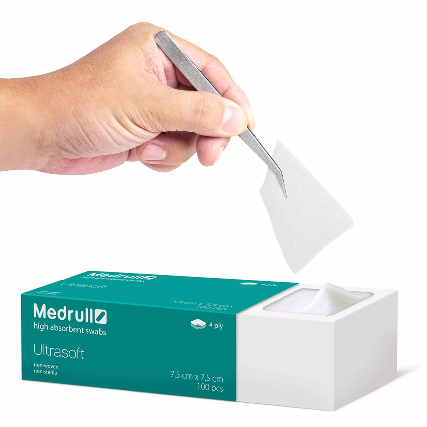 Medrull Kompresy z Włókniny 7,5 x 7,5 cm 100 sztuk 4 Warstwy Niesterylne