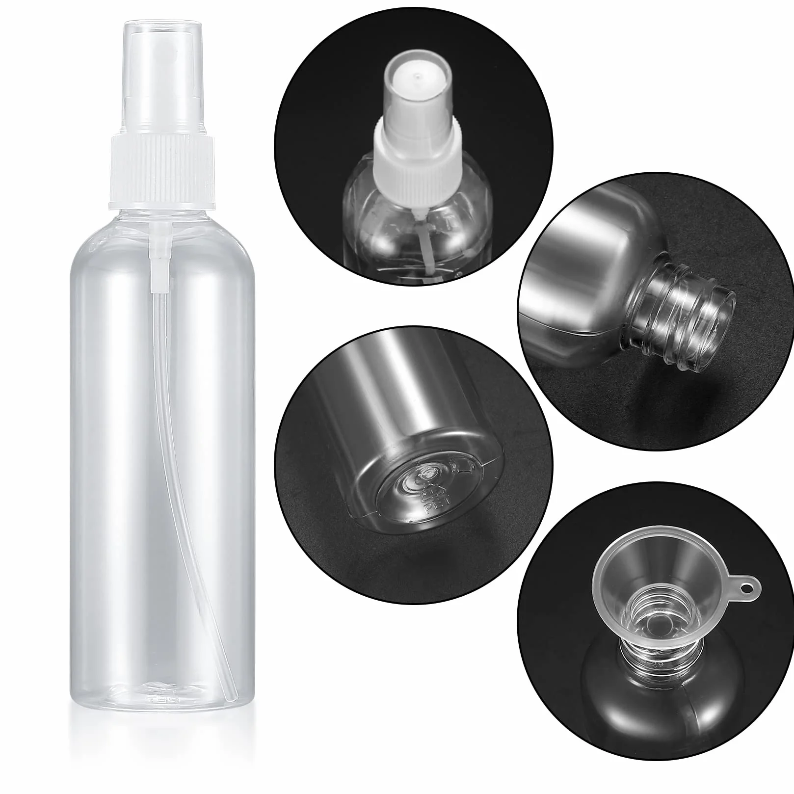 Zestaw podróżnych butelek 100ml plastikowe z 2 dyszami i 2 lejkami