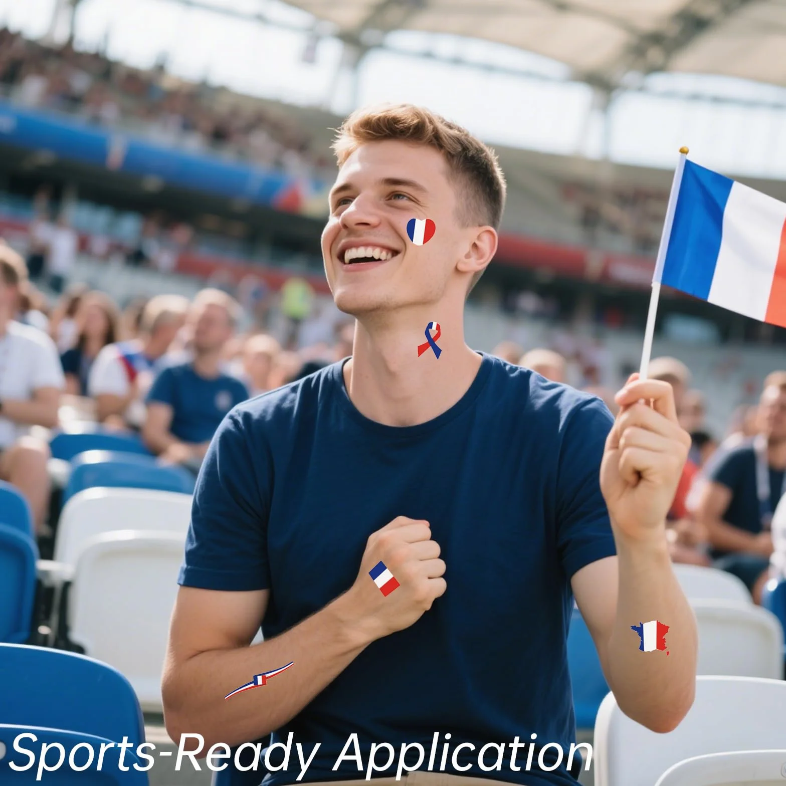 190 sztuk (30 arkuszy) tatuaży z flagą Francji, VEINARDYL wodoodporne, odporne na pot, tymczasowe francuskie tatuaże, zdejmowane tatuaże na twarz ze sportową flagą narodową dla mężczyzn i kobiet