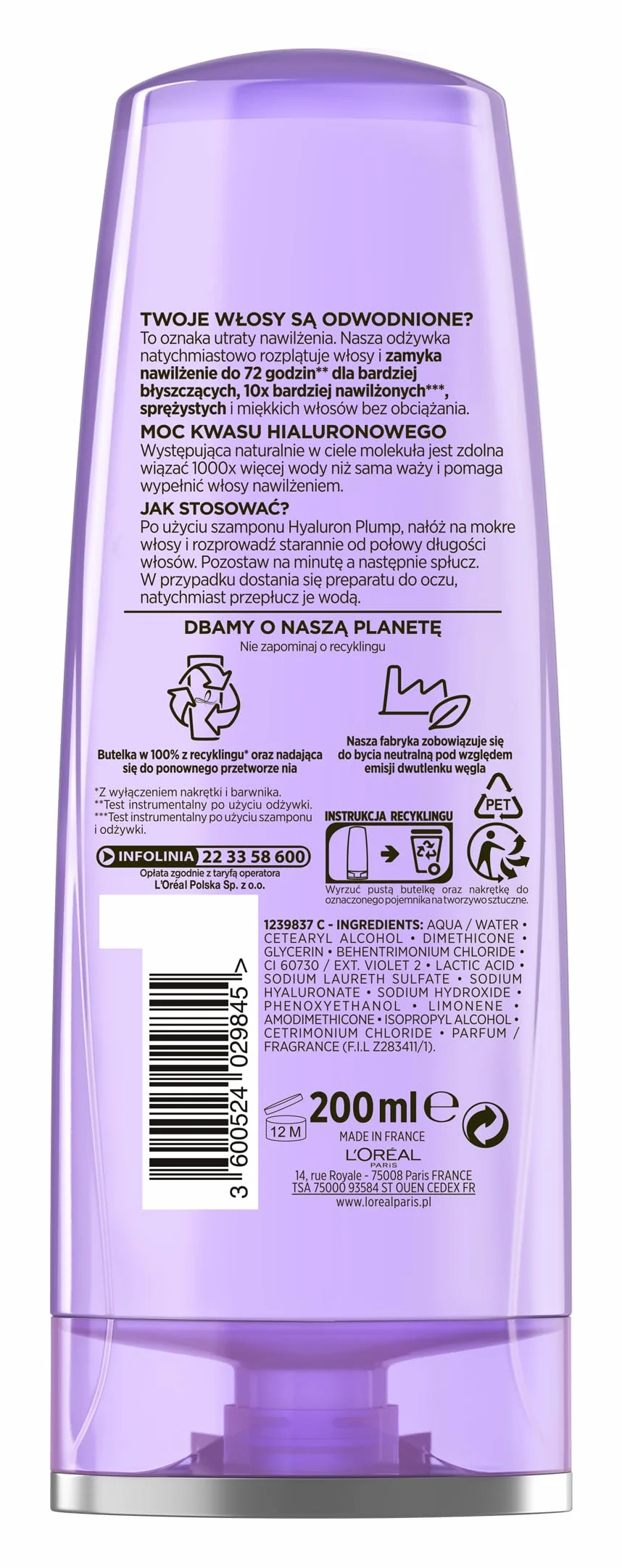 Elseve Hyaluron Plump, odżywka nawilżająco-scalająca, 200 ml