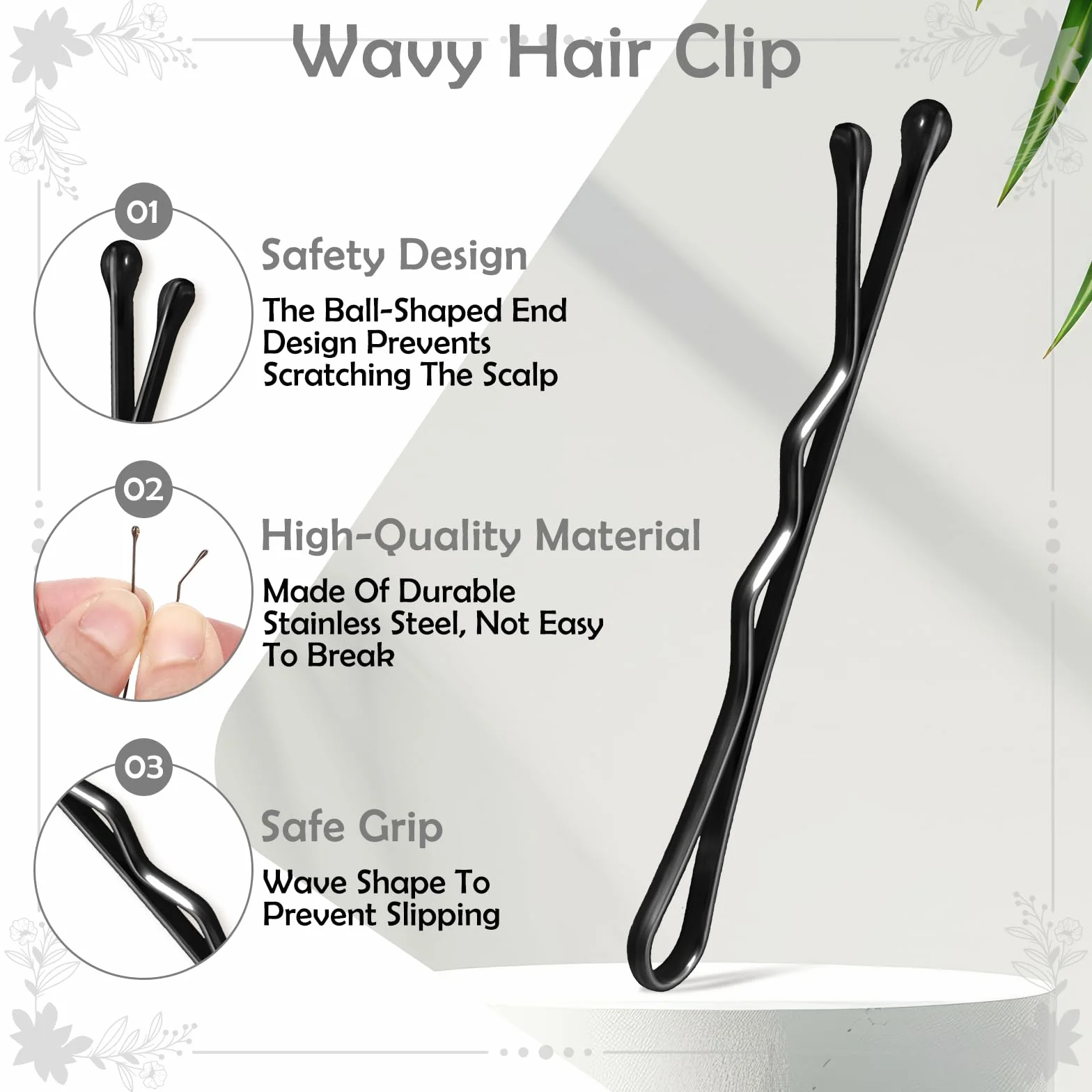 50 sztuk małych spinek do włosów, 3,5 cm, małe spinki do włosów, mini Bobby, falowane, metalowe spinki do włosów dla kobiet, dziewcząt, dzieci (czarne)