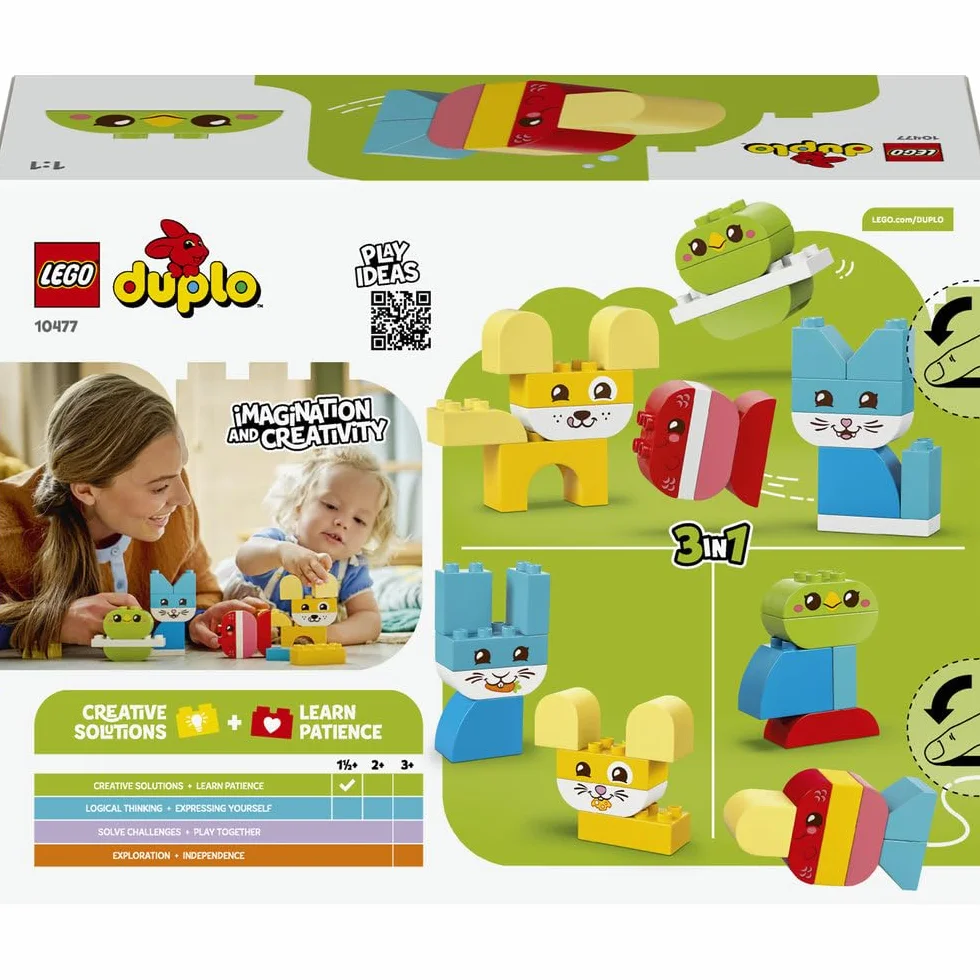LEGO DUPLO 3 in 1 Creative Cute Pets - Educational Fine Motor Skills Toy for Toddlers - Animal Figures incl. Dog, Cat, Bird & Fish - Easter Crafts - Gift for 1+ Year Old Babies, Girls & Boys - 10477