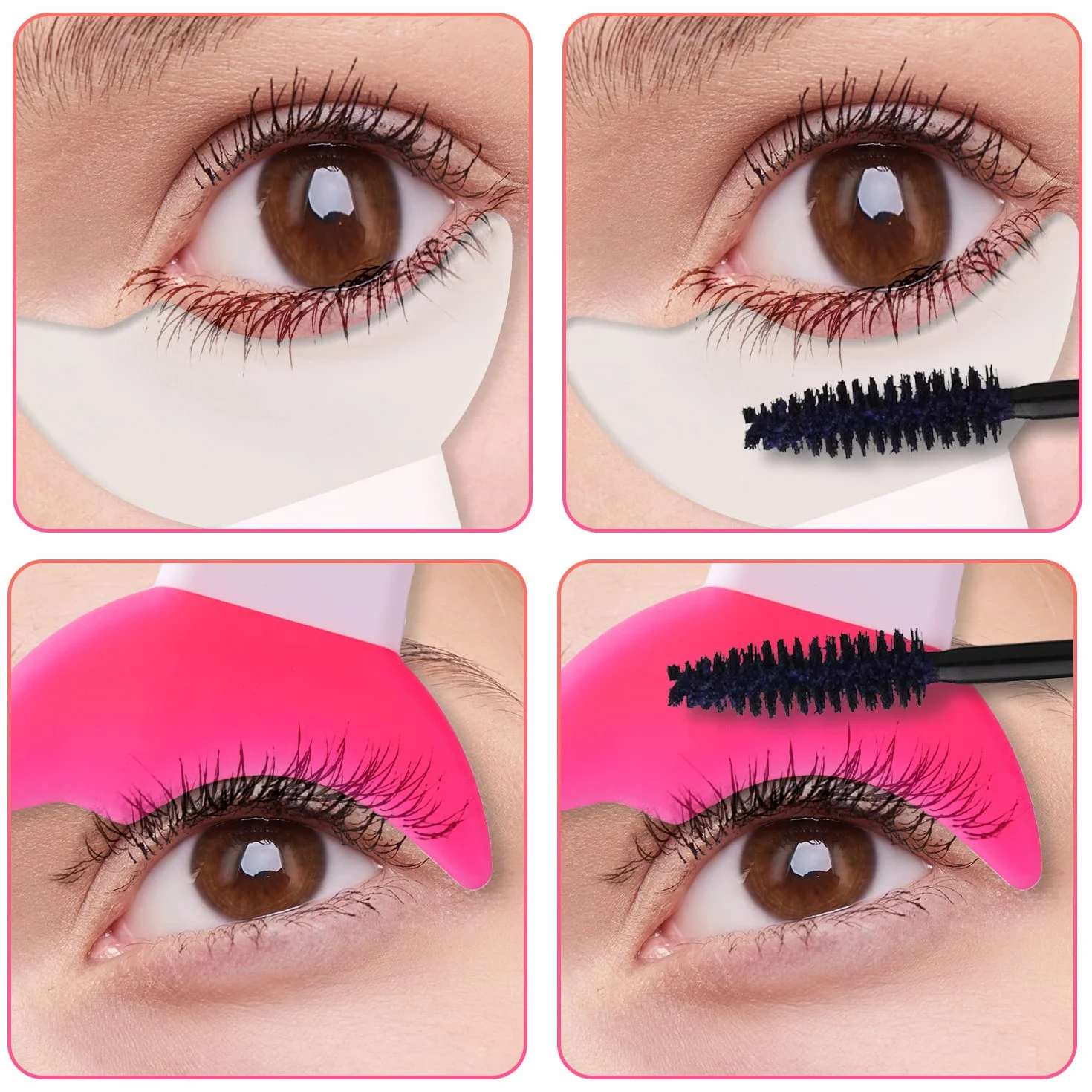 KINBOM 2 Sztuk Eyelash Shield, Silikonowy Mascara Shield Guard Mascara Shield Applicator Guard dla Kobiet Dziewczeta Makijaz Oczu (Rózowy, Przezroczysty)