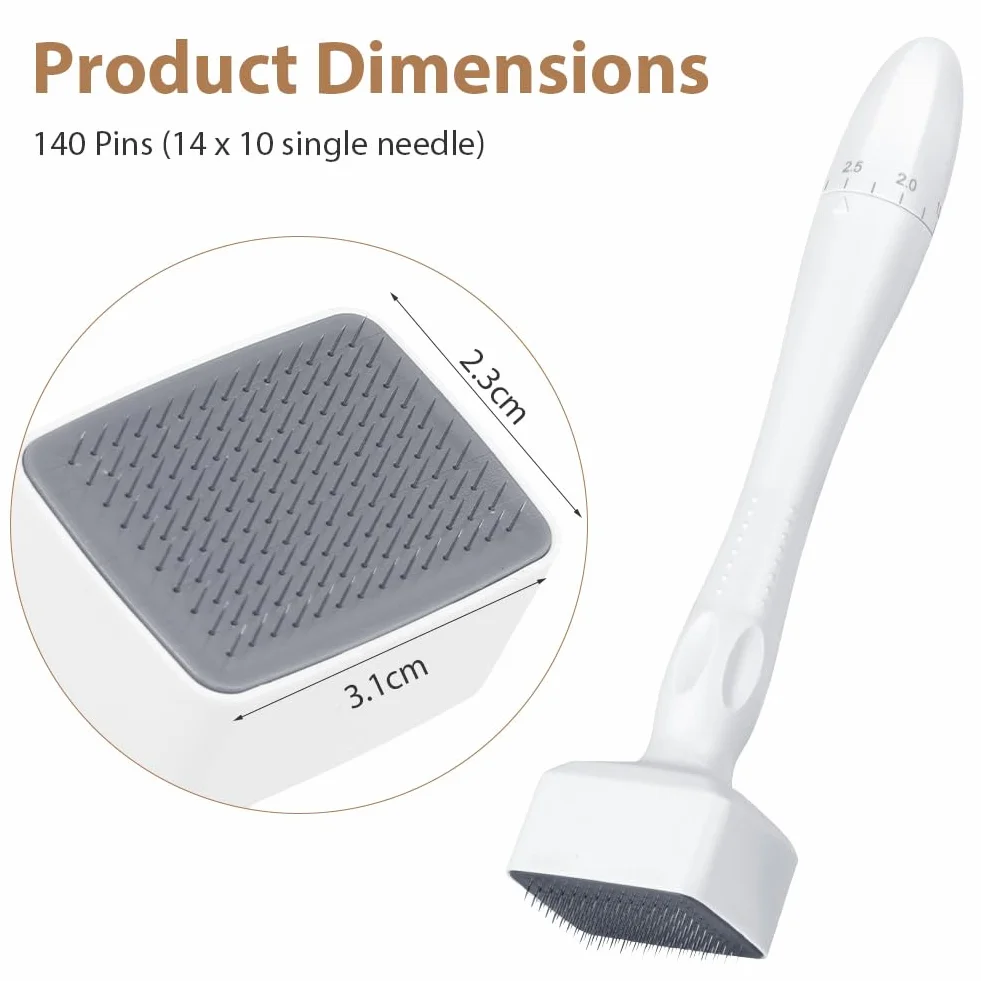 Flintronic Microneedling twarzy, 0-3 mm Derma Roller, regulowany Dermastamp, z 140 tytanowymi igłami, gładka pielęgnacja skóry w domu, do skóry, włosów, zmarszczek, rozstępów (biały)