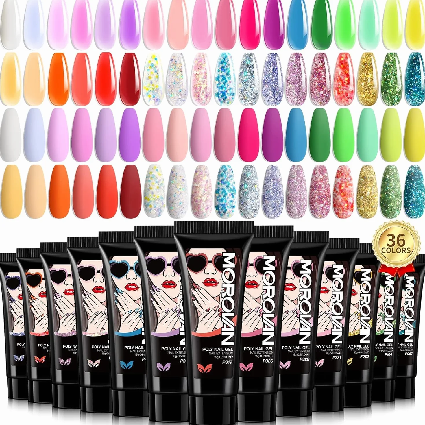 Morovan Poly Gel Starter Set 15 ml Przedłużacz paznokci żel z brokatem