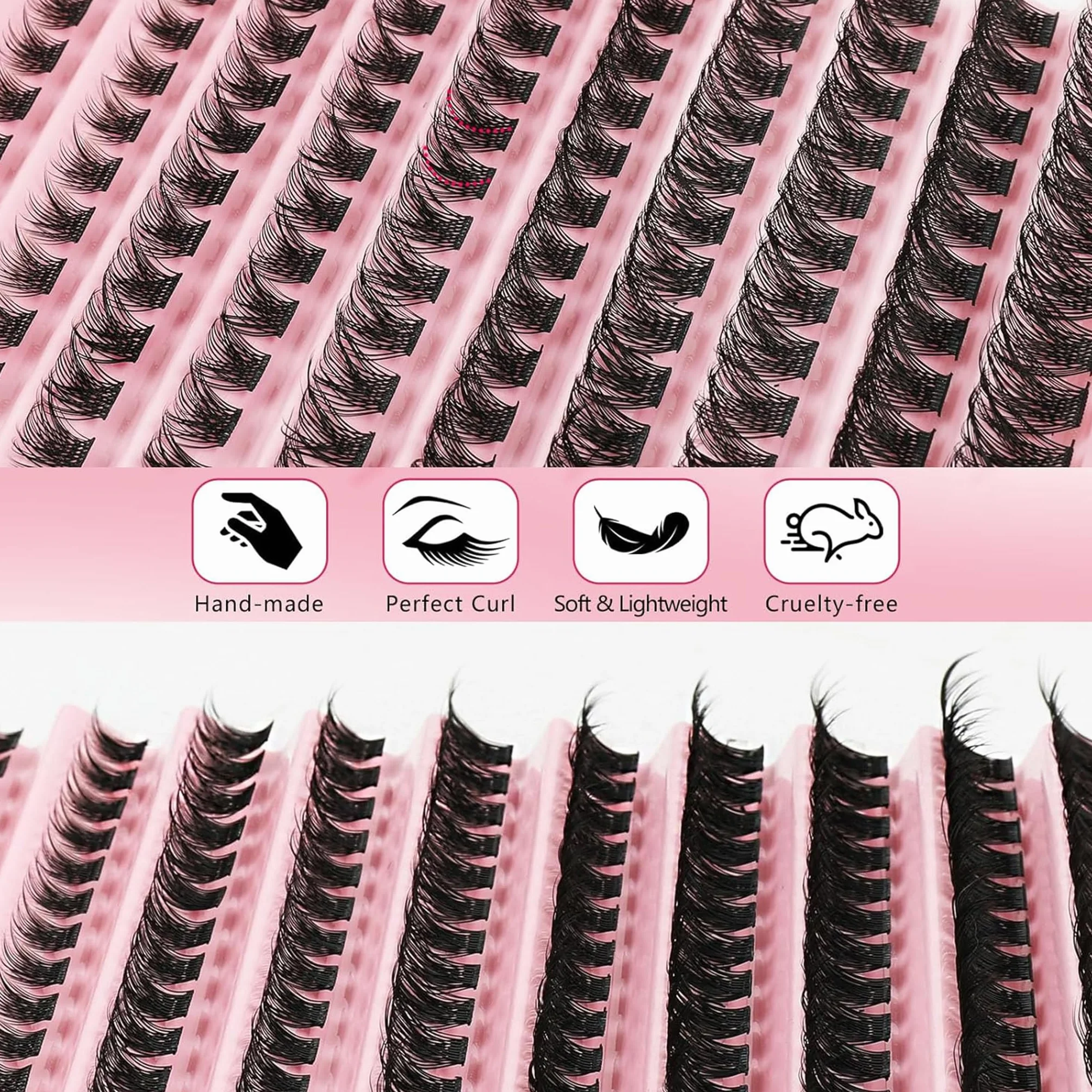 Zestaw klastrów rzęs, DIY Lash Extension Kit z klastrami Manga Lashes, ultra cienka taśma 0,3 mm, naturalny brąz, mieszanka 8–16 mm, 1 zestaw zawierający pęsetę i klej do biznesu/randki/ślubu