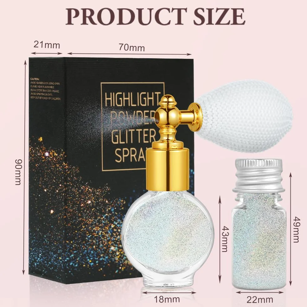 AOOWU Brokat Spray do ciała i włosów, Glitter Spray w proszku wróżki makijaż, makijaż ciała brokat proszek do makijażu twarzy ciała