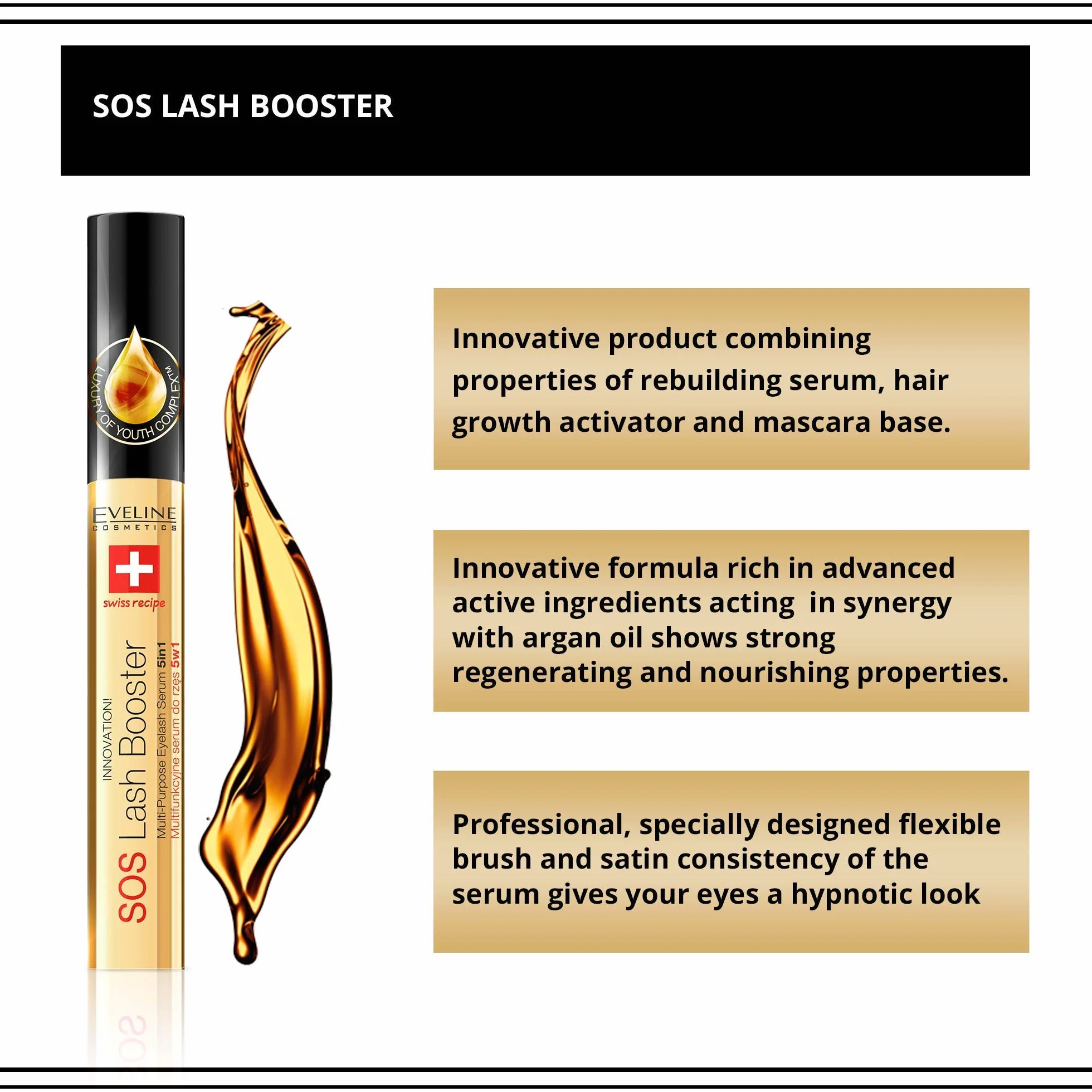 Eveline Cosmetics SOS Lash Booster Multifunkcyjne serum do rzęs z olejkiem arganowym 5w1, 10 ml