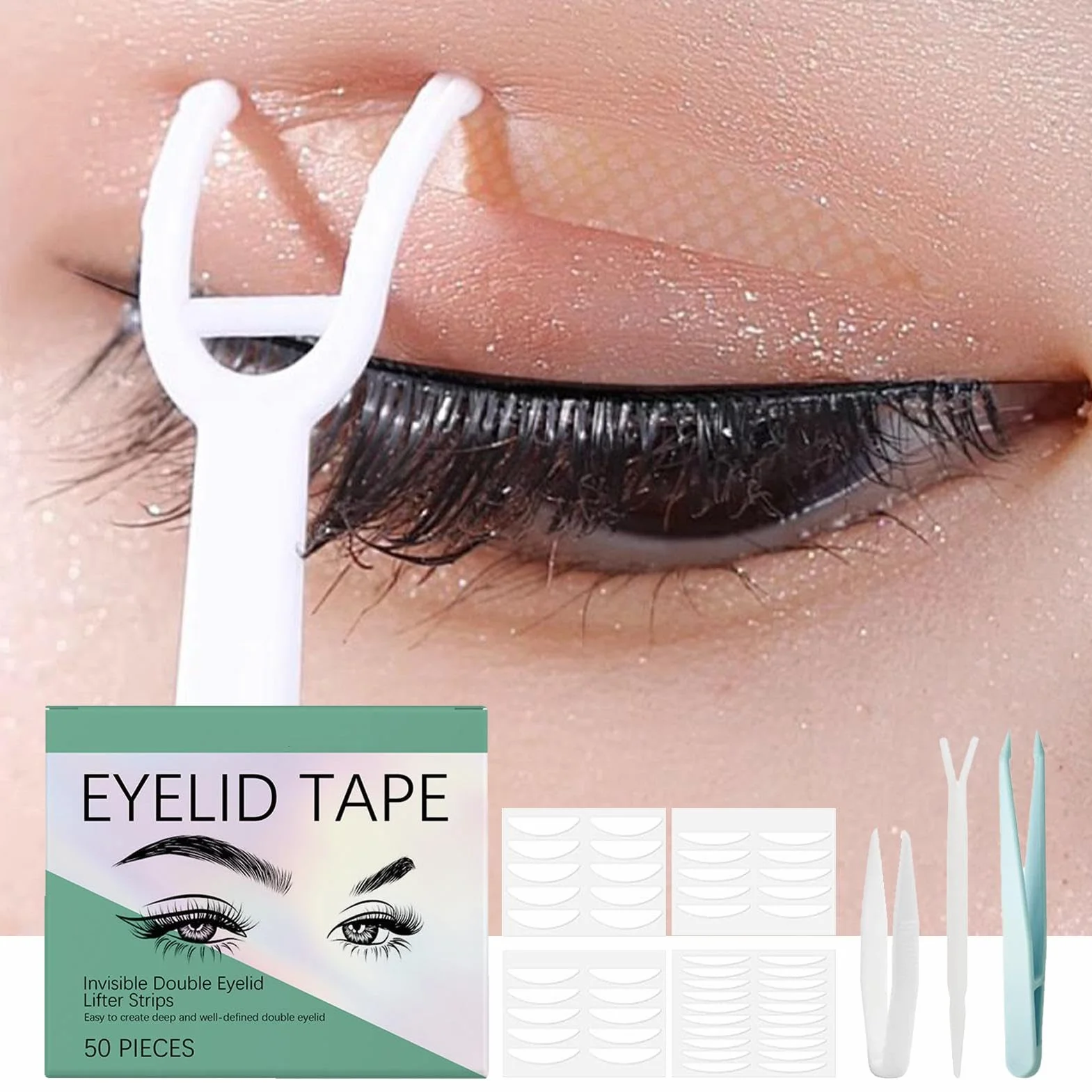Eye Tape Hooded Eyes, Invisible Droopy Eyelid Lifter, Hooded Eyelid Lifter Strips, Eye Lift Tape, Eyelid Correcting Strips, Easy To Use, Portable for Droopy Lids