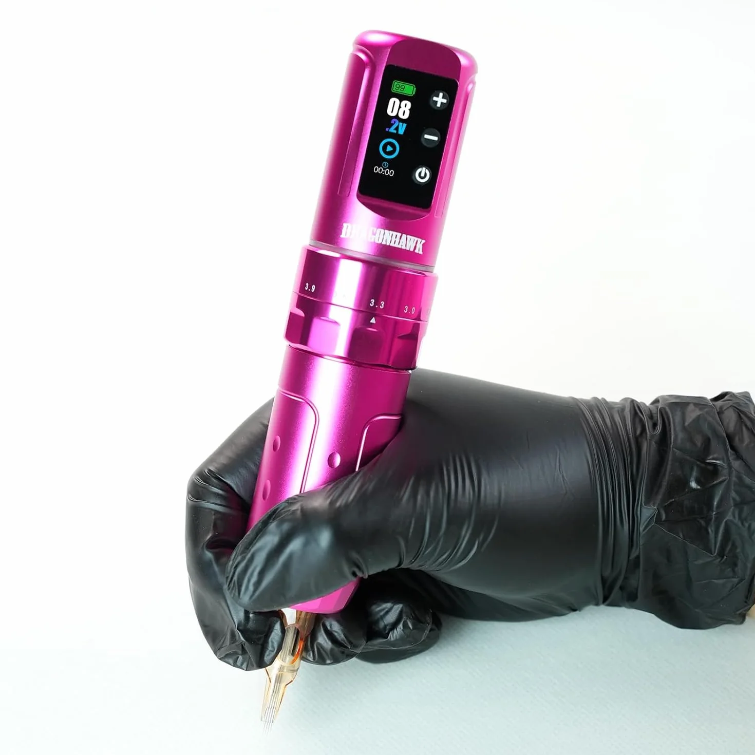 Dragonhawk L3 Tattoo Kit Cordless Cord Complete Tattoo Gun Pen Machine 7 Strokes Length 2 Batteries 2000mAh Power Supply with Rca Jack Pro Tattoo Needles for Beginner Pink