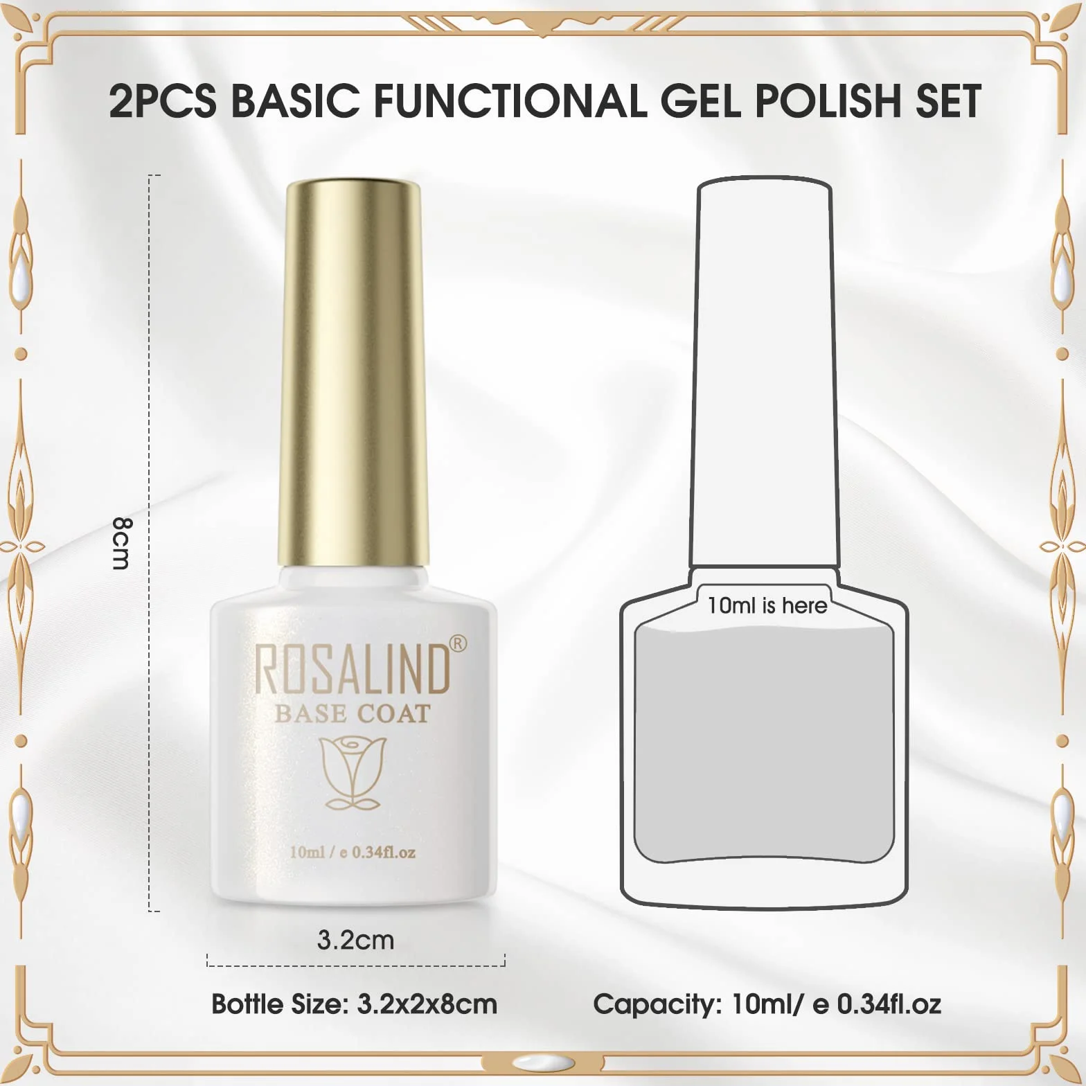 ROSALIND Base Coat i Top Coat lakier żelowy UV LED Soak Off Gel Polish Baza i Top Coat Zestaw do Manicure 2 szt. 10ml