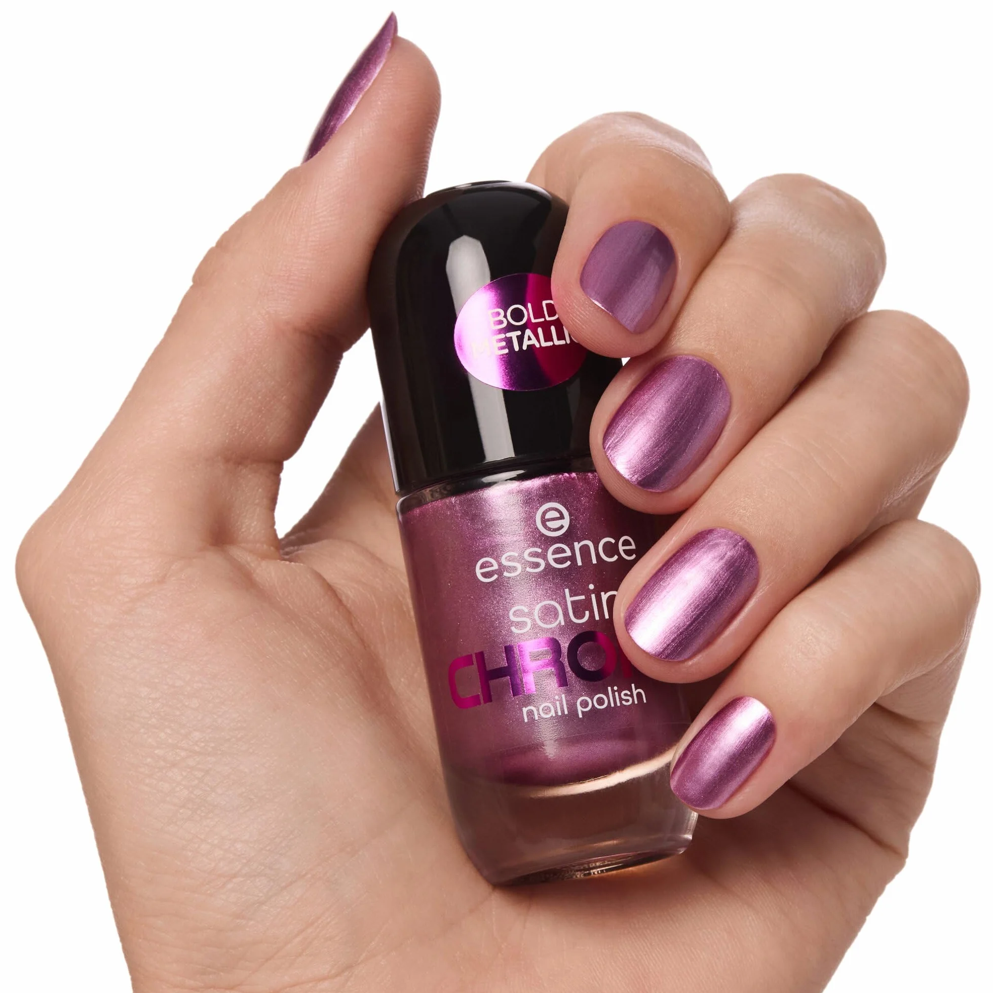 essence satynowy lakier do paznokci satin CHROME, pokrycie, wyraźny wynik, mocno napigmentowana/y, metaliczny (8ml)
